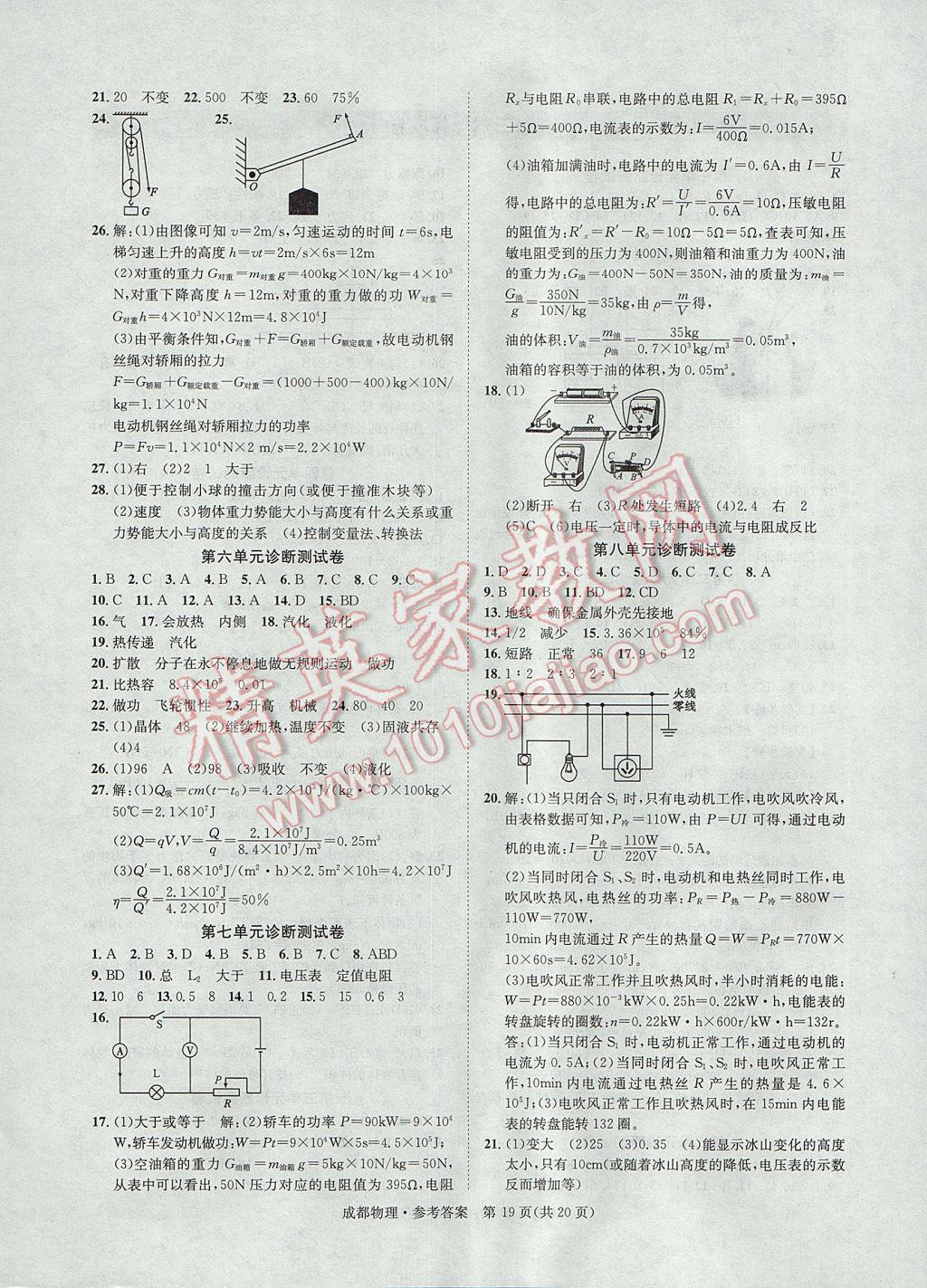 2017年中考2號(hào)成都考試說(shuō)明的說(shuō)明物理 參考答案第19頁(yè)