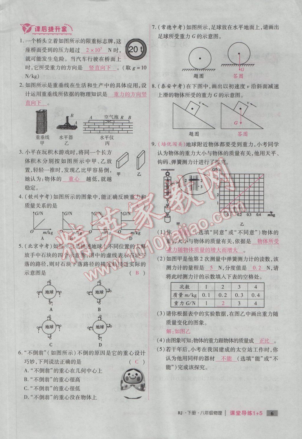 2017年課堂導(dǎo)練1加5八年級(jí)物理下冊(cè)人教版 第七章 力第78頁(yè)