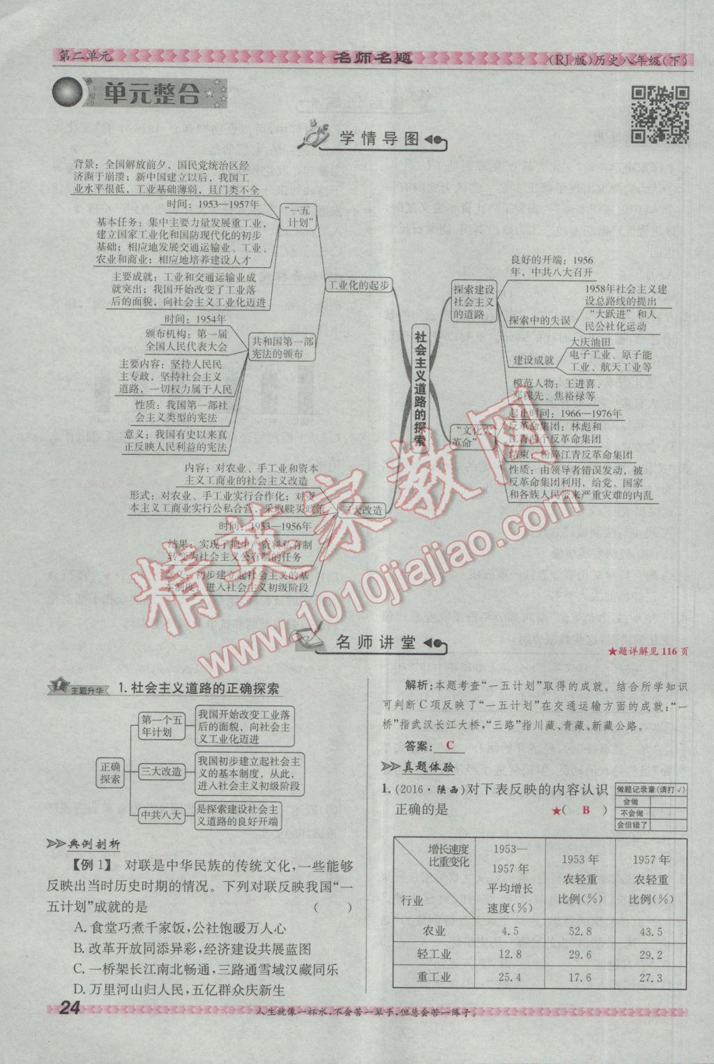 2017年優(yōu)學(xué)名師名題八年級歷史下冊人教版 第二單元 社會(huì)主義道路的探索第77頁