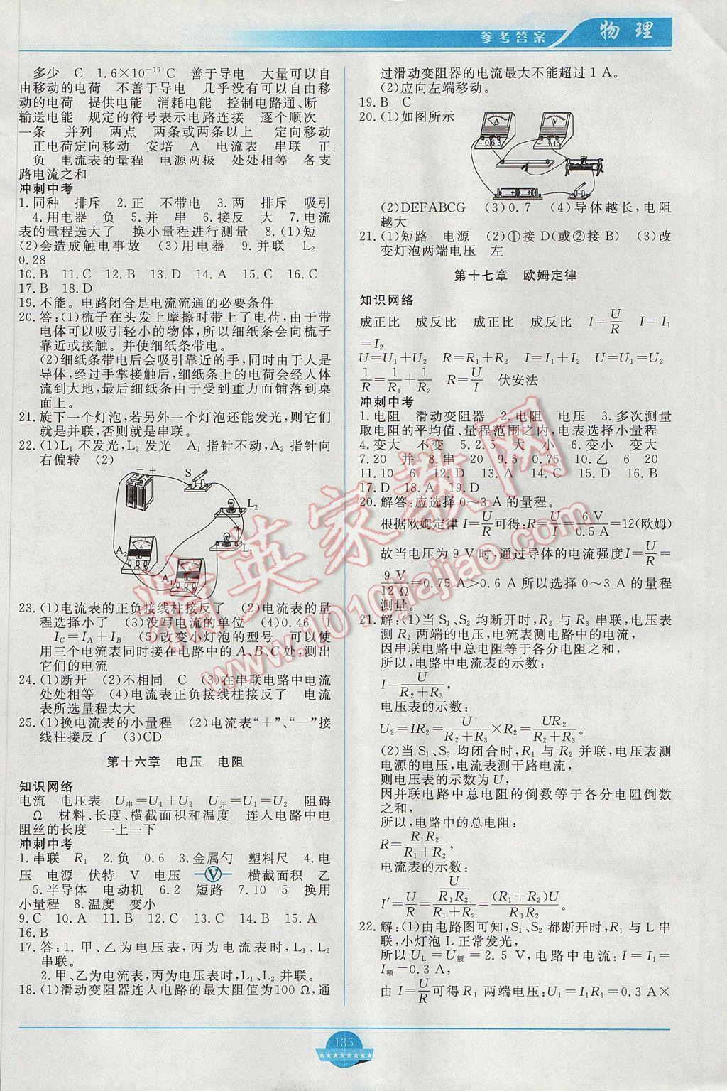 2017年中考總復習贏在中考物理人教版江西省專用 參考答案第7頁