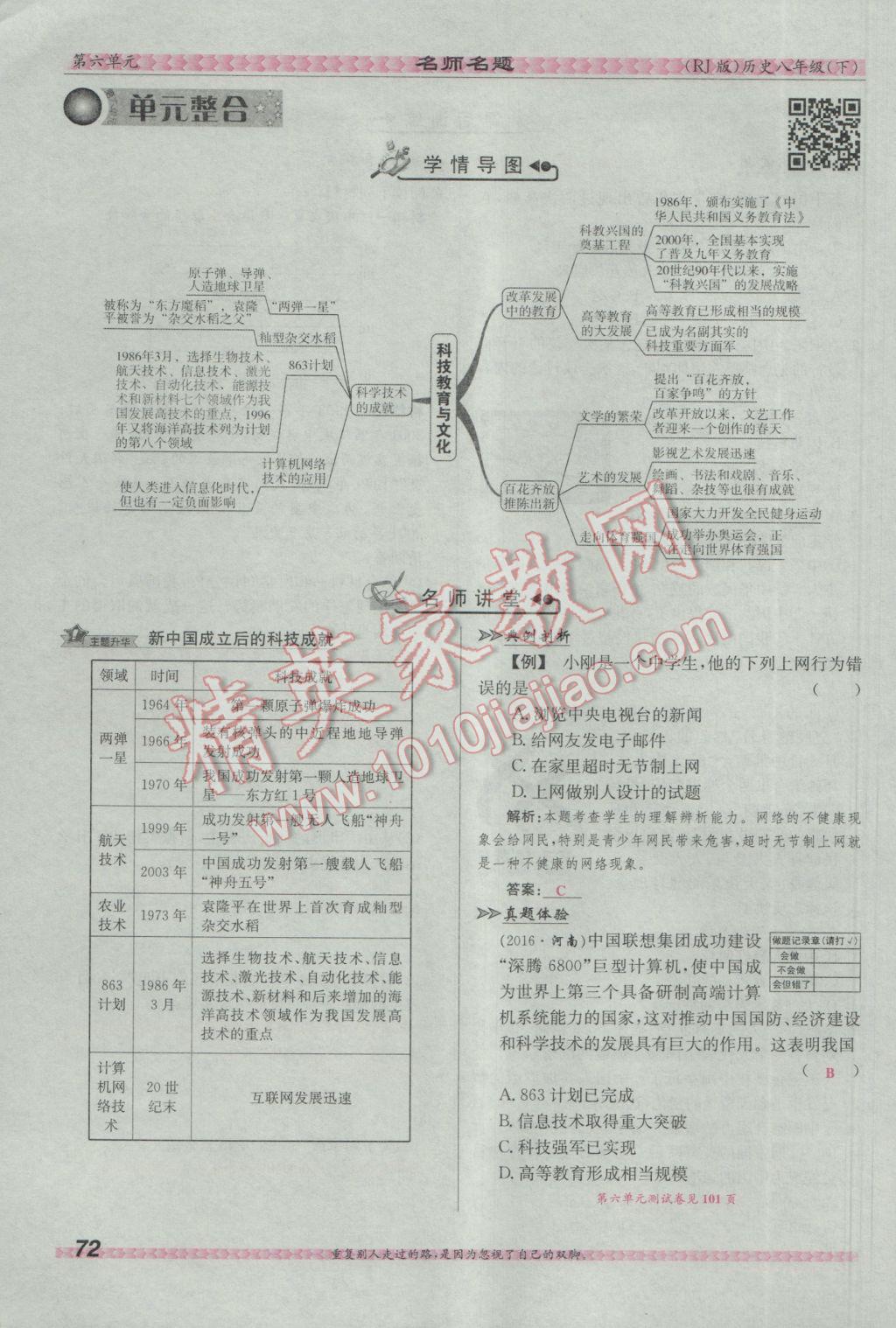 2017年優(yōu)學(xué)名師名題八年級(jí)歷史下冊(cè)人教版 第六單元 科技教育與文化第102頁(yè)