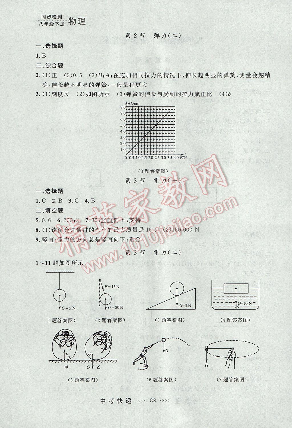 2017年中考快递同步检测八年级物理下册人教版大连专用 参考答案第2页