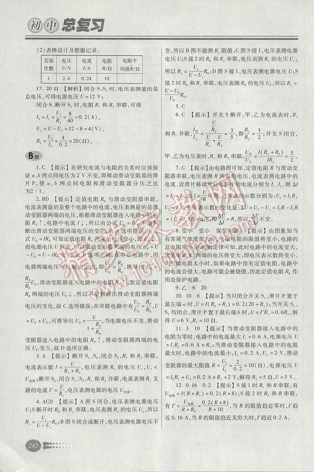 2017年學(xué)習(xí)質(zhì)量監(jiān)測(cè)初中總復(fù)習(xí)物理人教版 參考答案第21頁(yè)