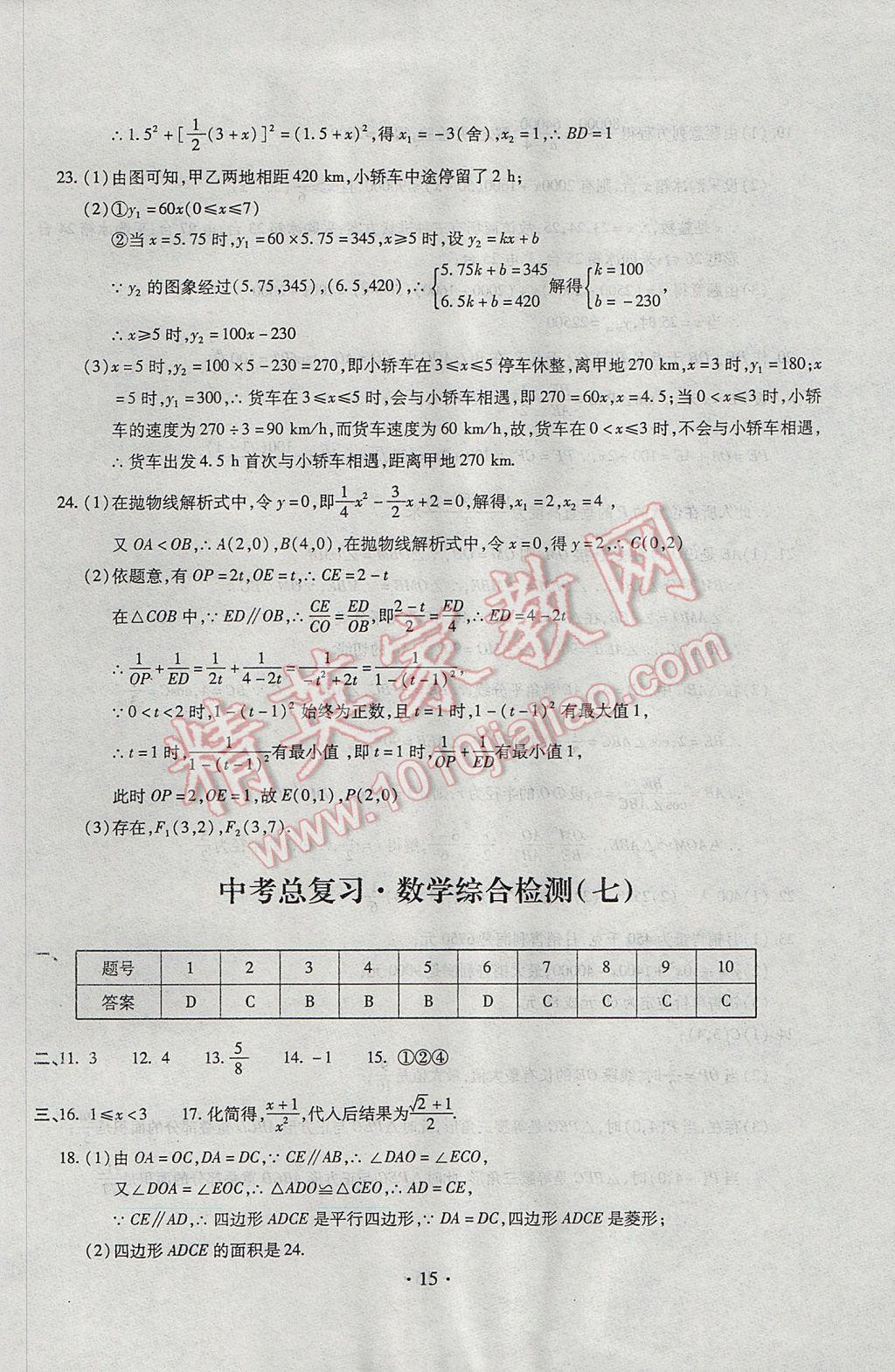 2017年中考總復(fù)習(xí)專項訓(xùn)練加綜合檢測數(shù)學(xué) 參考答案第15頁