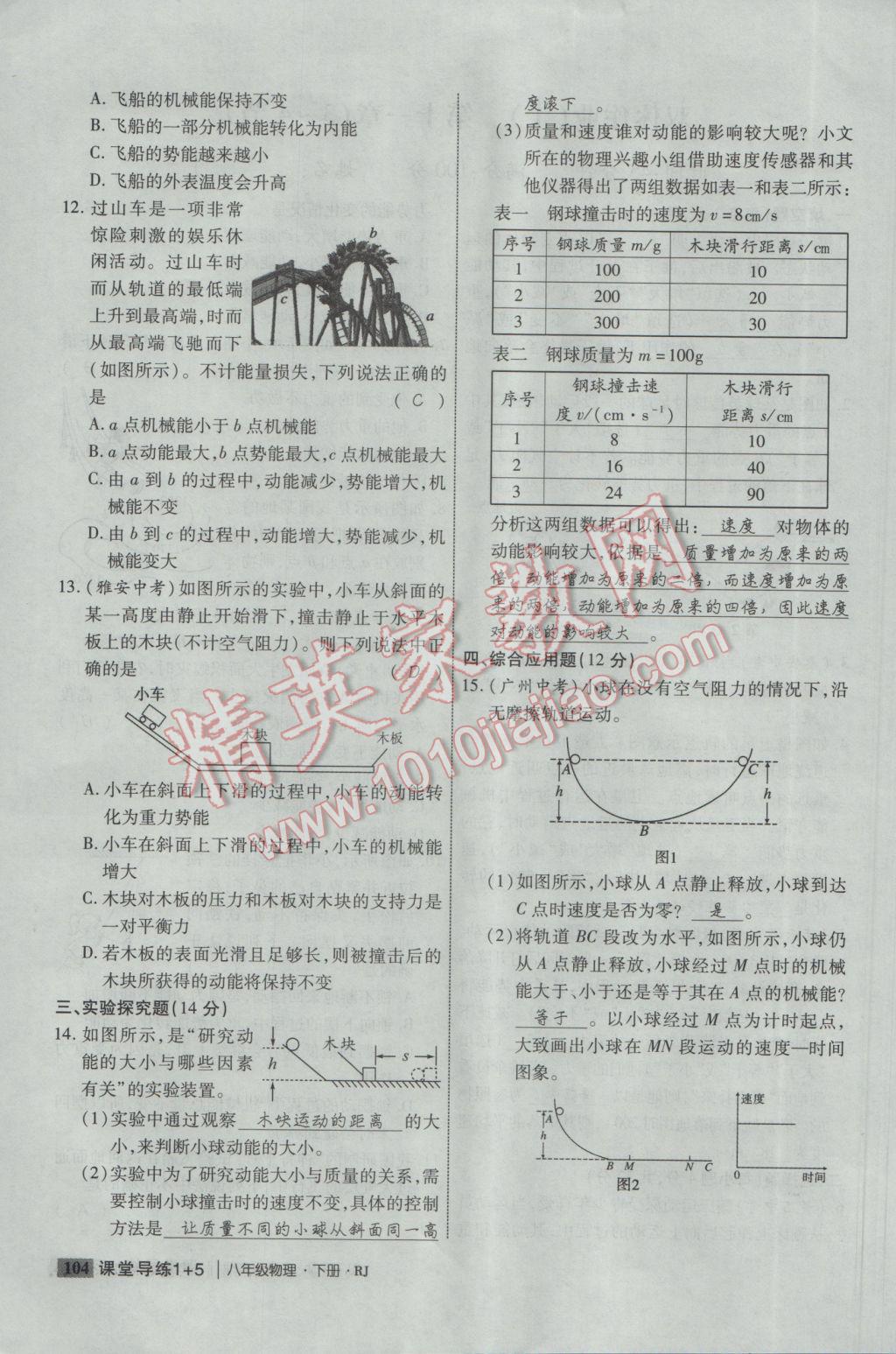 2017年課堂導(dǎo)練1加5八年級(jí)物理下冊人教版 雙休作業(yè)第20頁