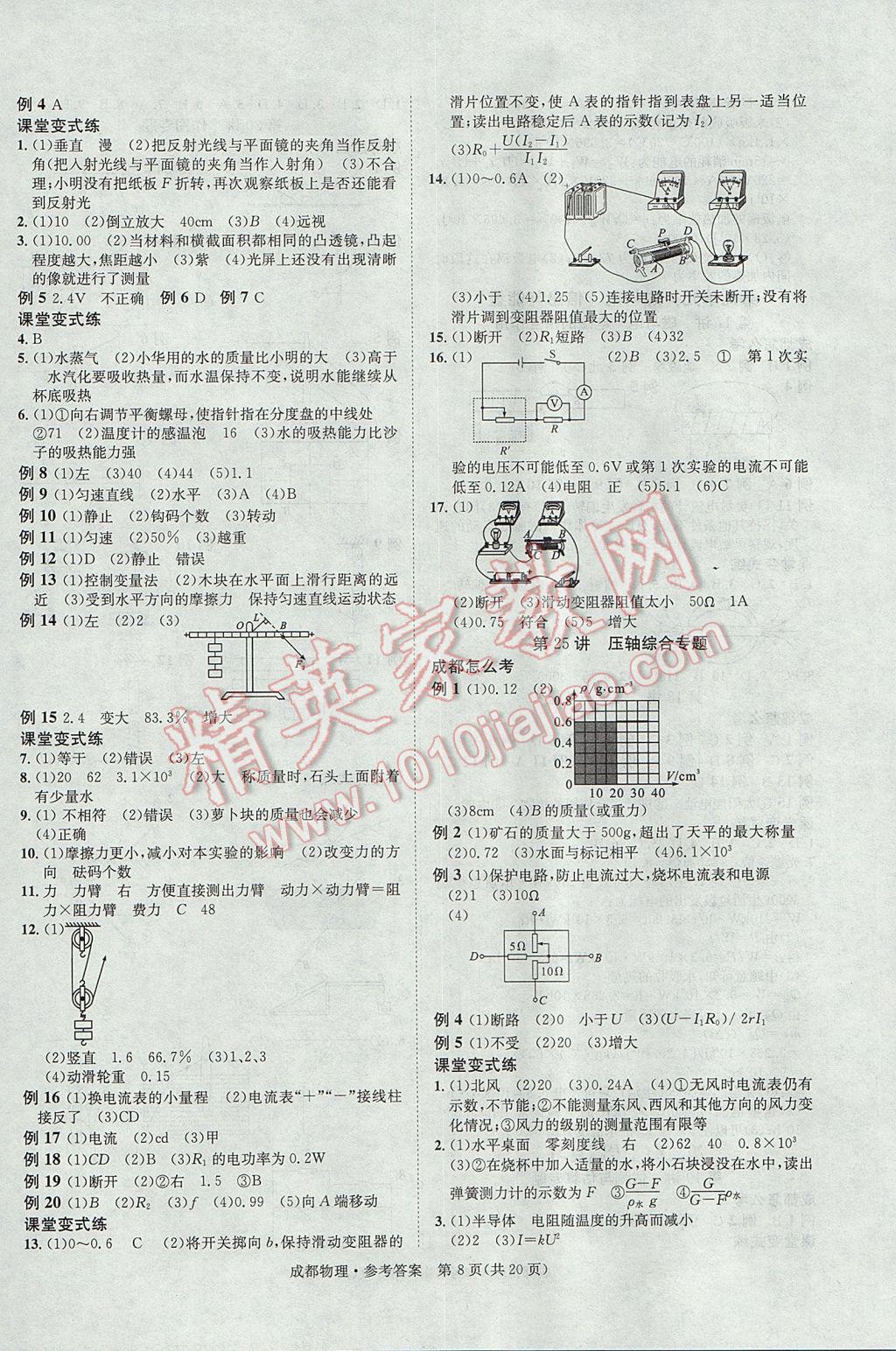 2017年中考2号成都考试说明的说明物理 参考答案第8页