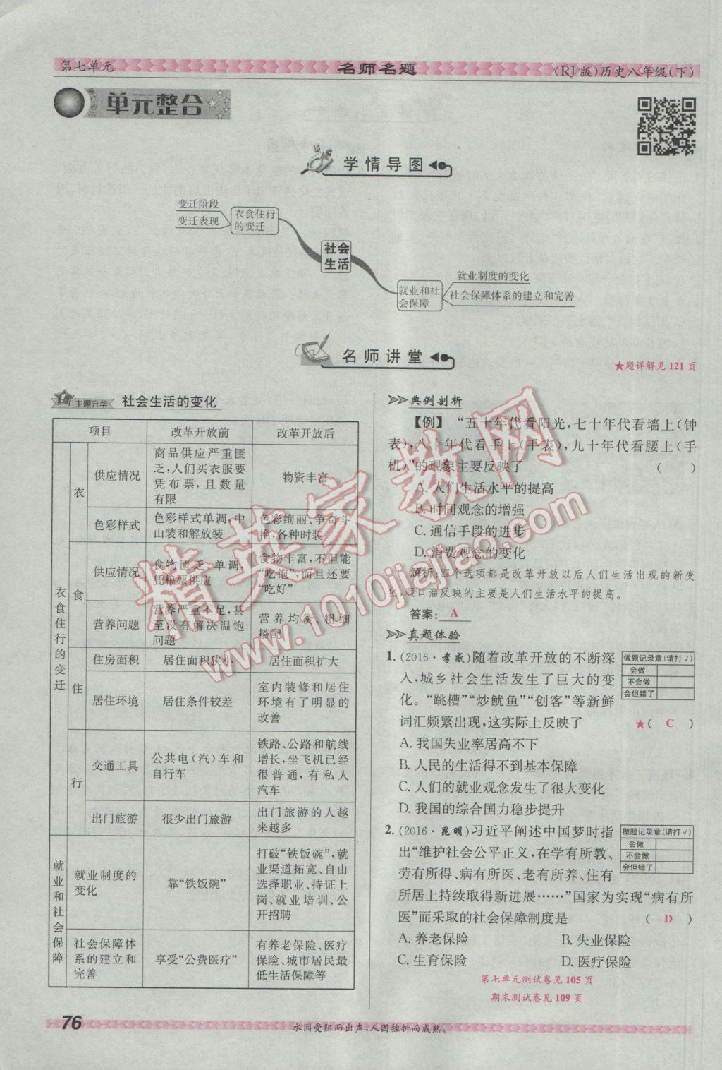 2017年優(yōu)學(xué)名師名題八年級歷史下冊人教版 第七單元 社會生活第50頁