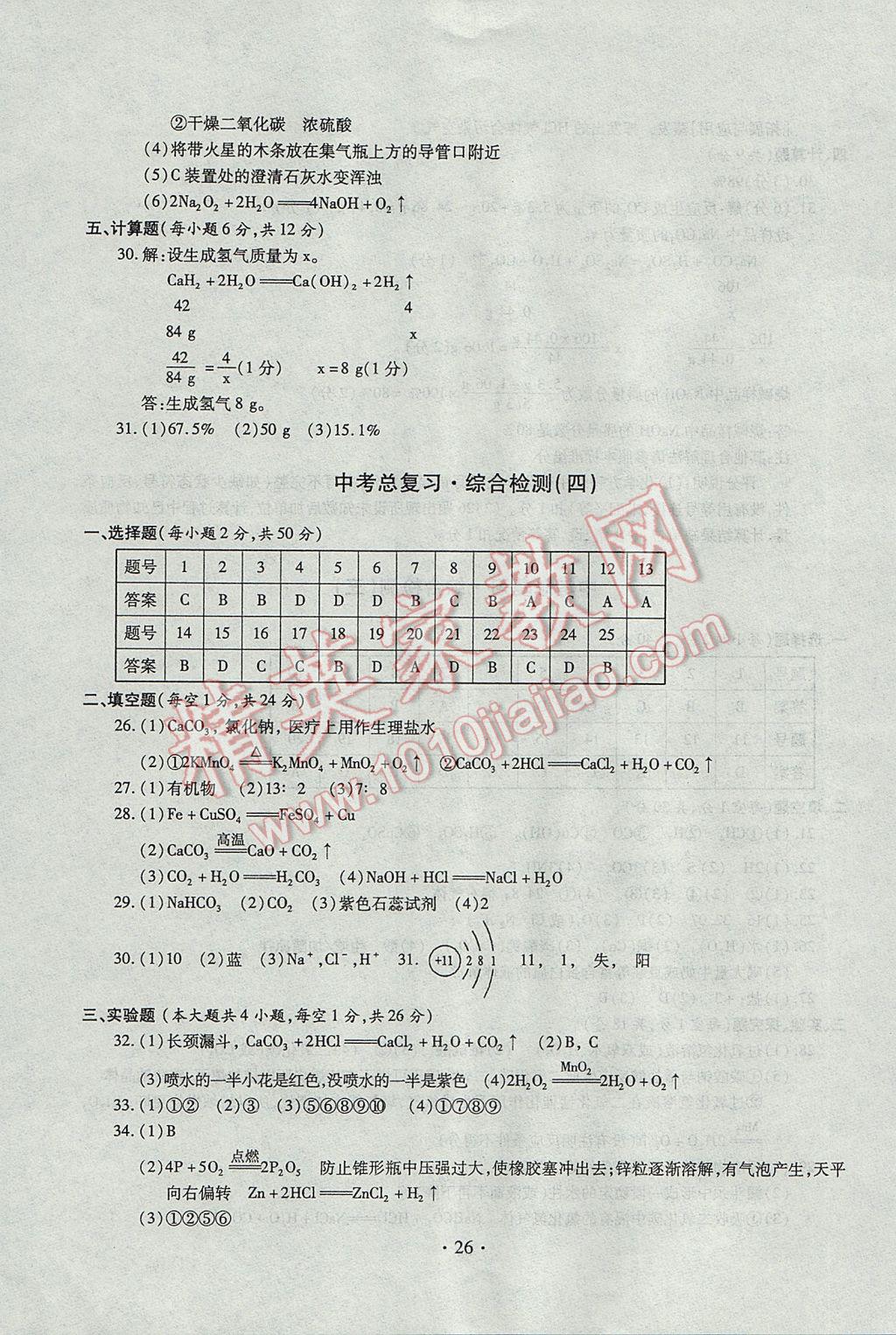 2017年中考總復(fù)習專項訓(xùn)練加綜合檢測化學(xué) 參考答案第26頁