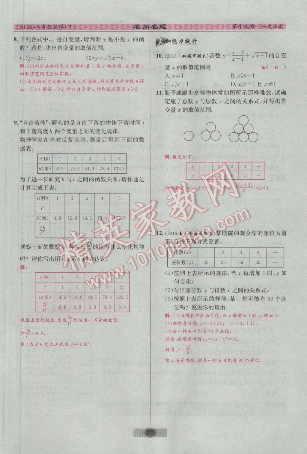 2017年优学名师名题八年级数学下册人教版 第十九章 一次函数第64页