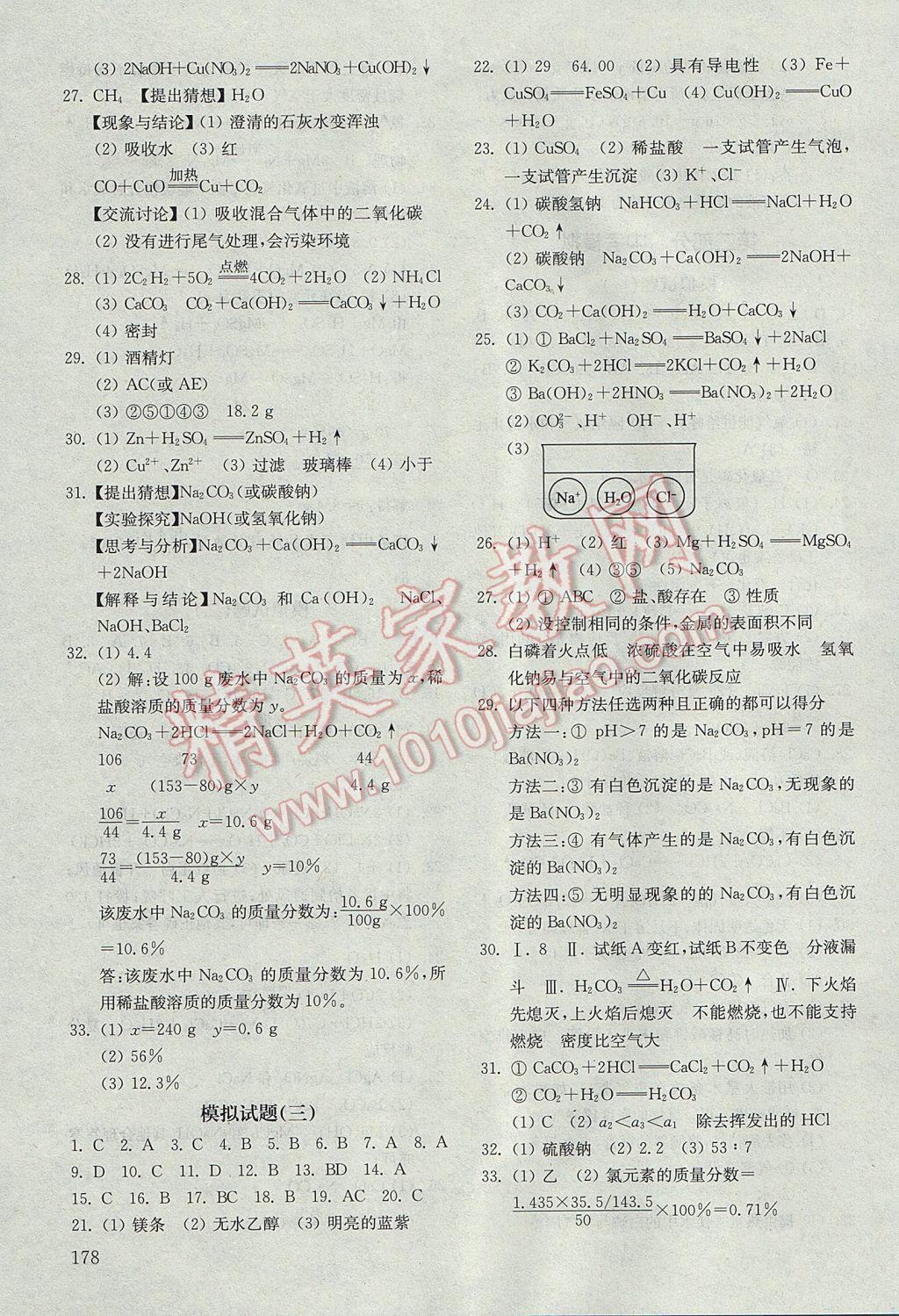 2017年初中基礎(chǔ)訓練九年級化學下冊五四制山東教育出版社 參考答案第12頁