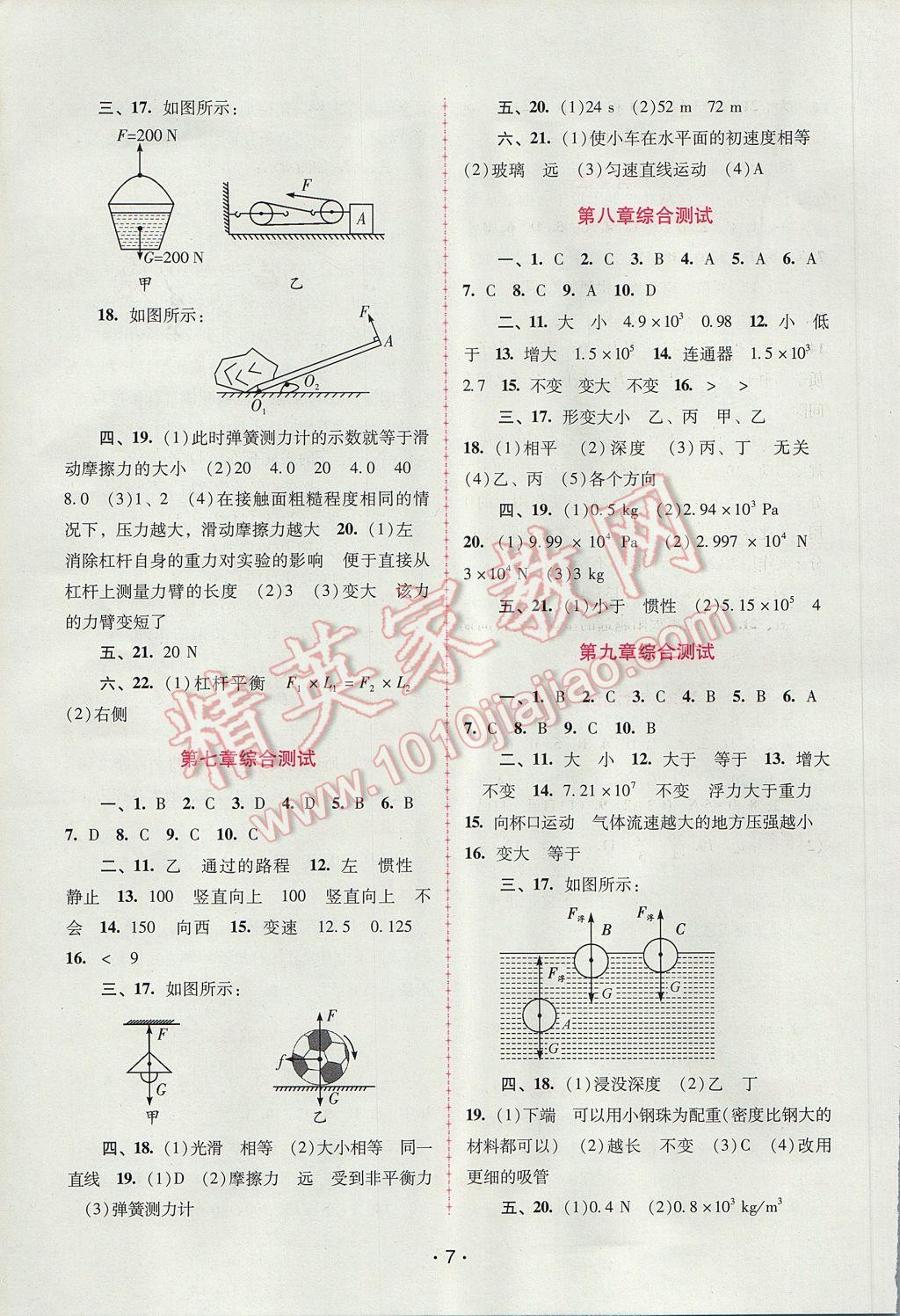 2017年自主與互動學習新課程學習輔導八年級物理下冊粵滬版 參考答案第7頁