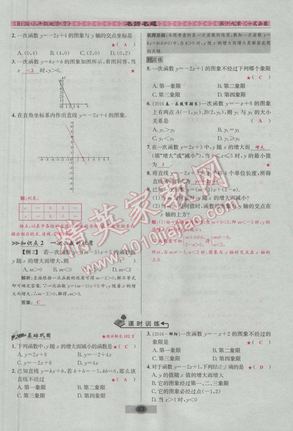 2017年优学名师名题八年级数学下册人教版 第十九章 一次函数第76页