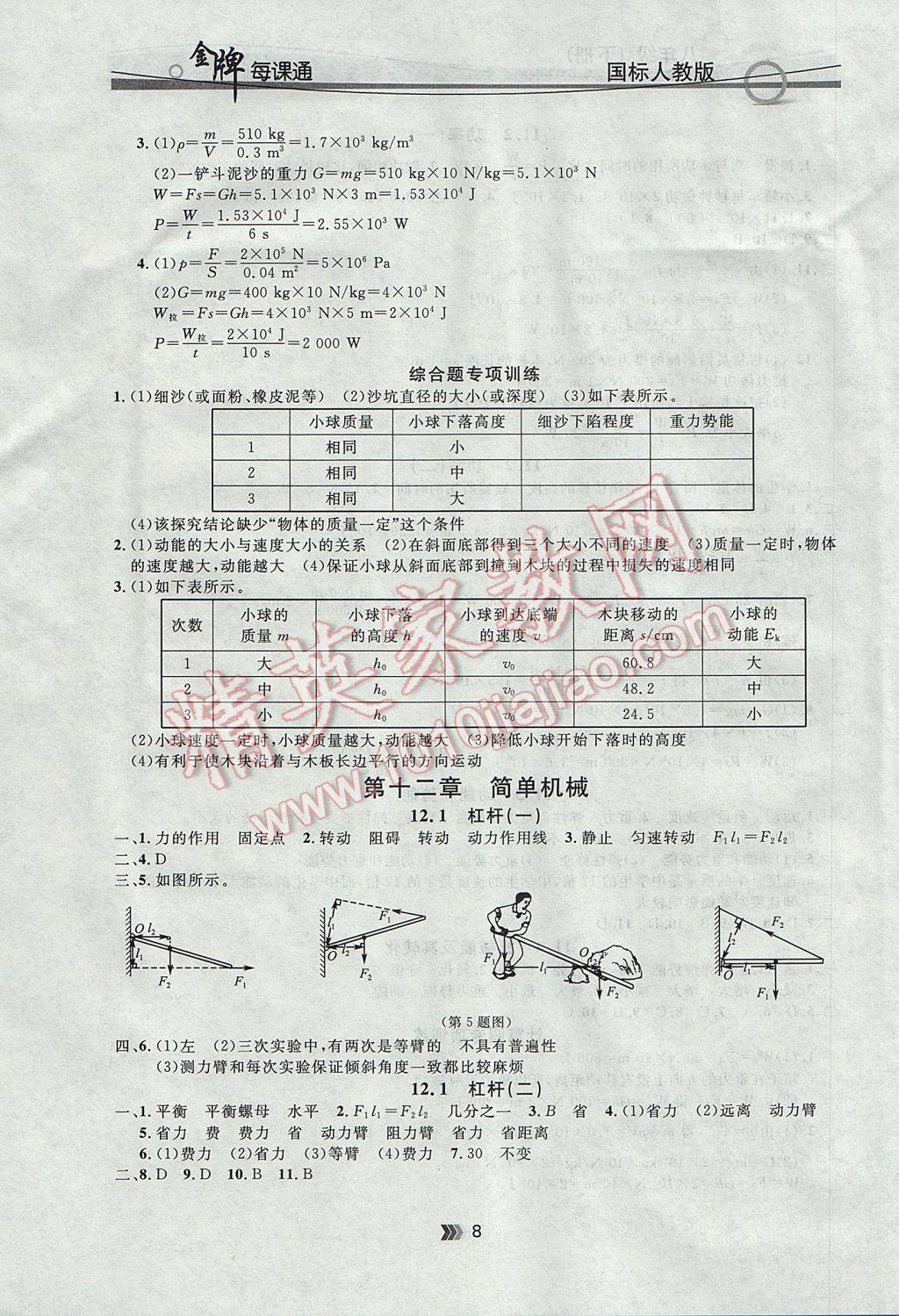 2017年點(diǎn)石成金金牌每課通八年級(jí)物理下冊(cè)人教版 參考答案第8頁(yè)