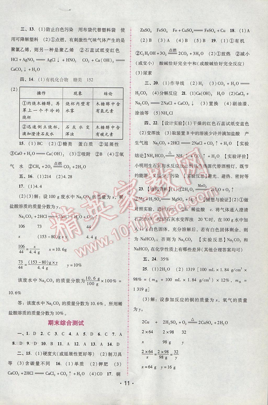 2017年自主與互動學習新課程學習輔導九年級化學下冊人教版 參考答案第11頁