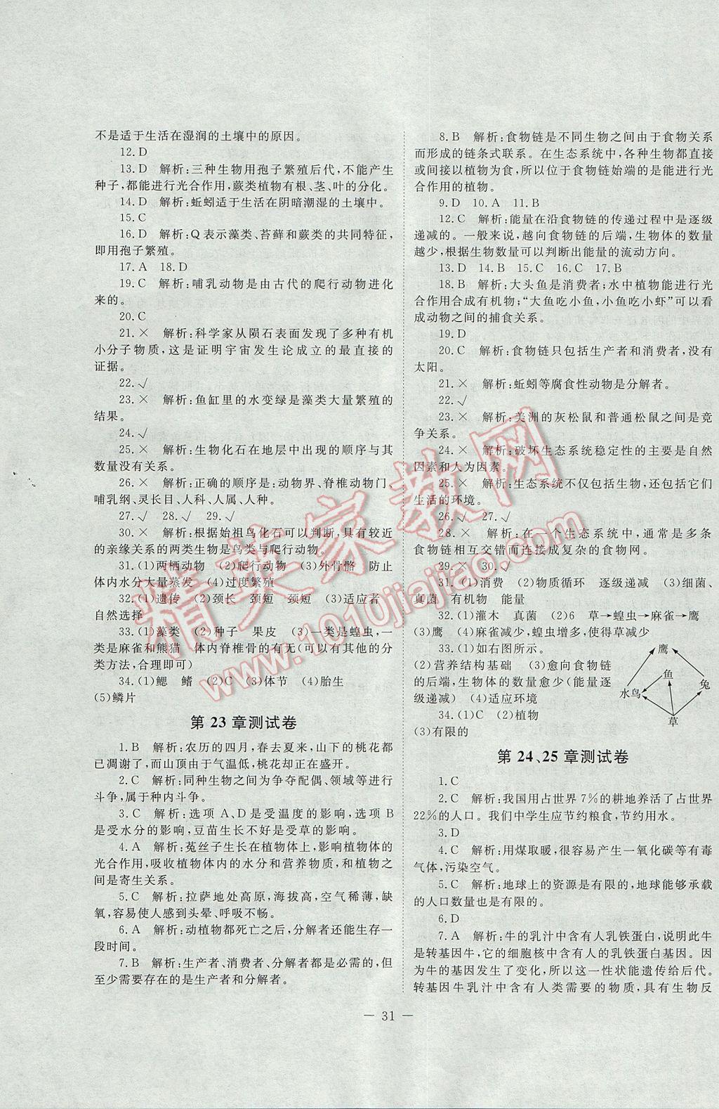 2016年課堂精練八年級生物下冊北師大版 參考答案第7頁