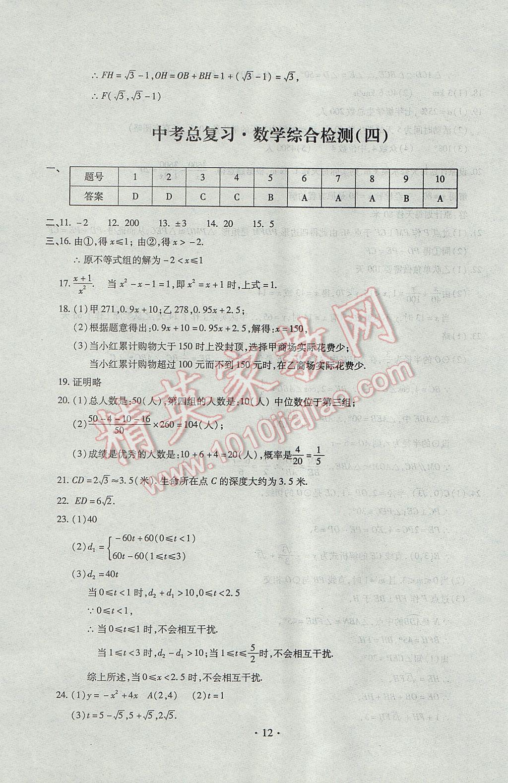 2017年中考總復(fù)習(xí)專項(xiàng)訓(xùn)練加綜合檢測(cè)數(shù)學(xué) 參考答案第12頁