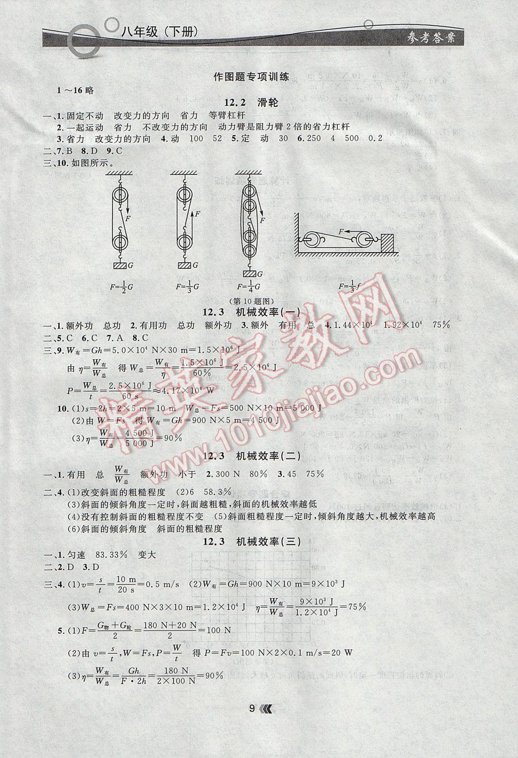 2017年點石成金金牌每課通八年級物理下冊人教版 參考答案第9頁