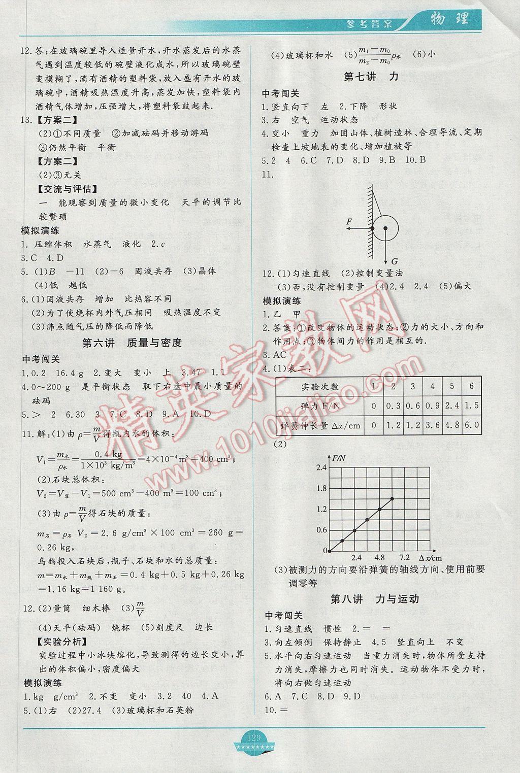 2017年中考總復習贏在中考物理教科版江西省專用 參考答案第3頁