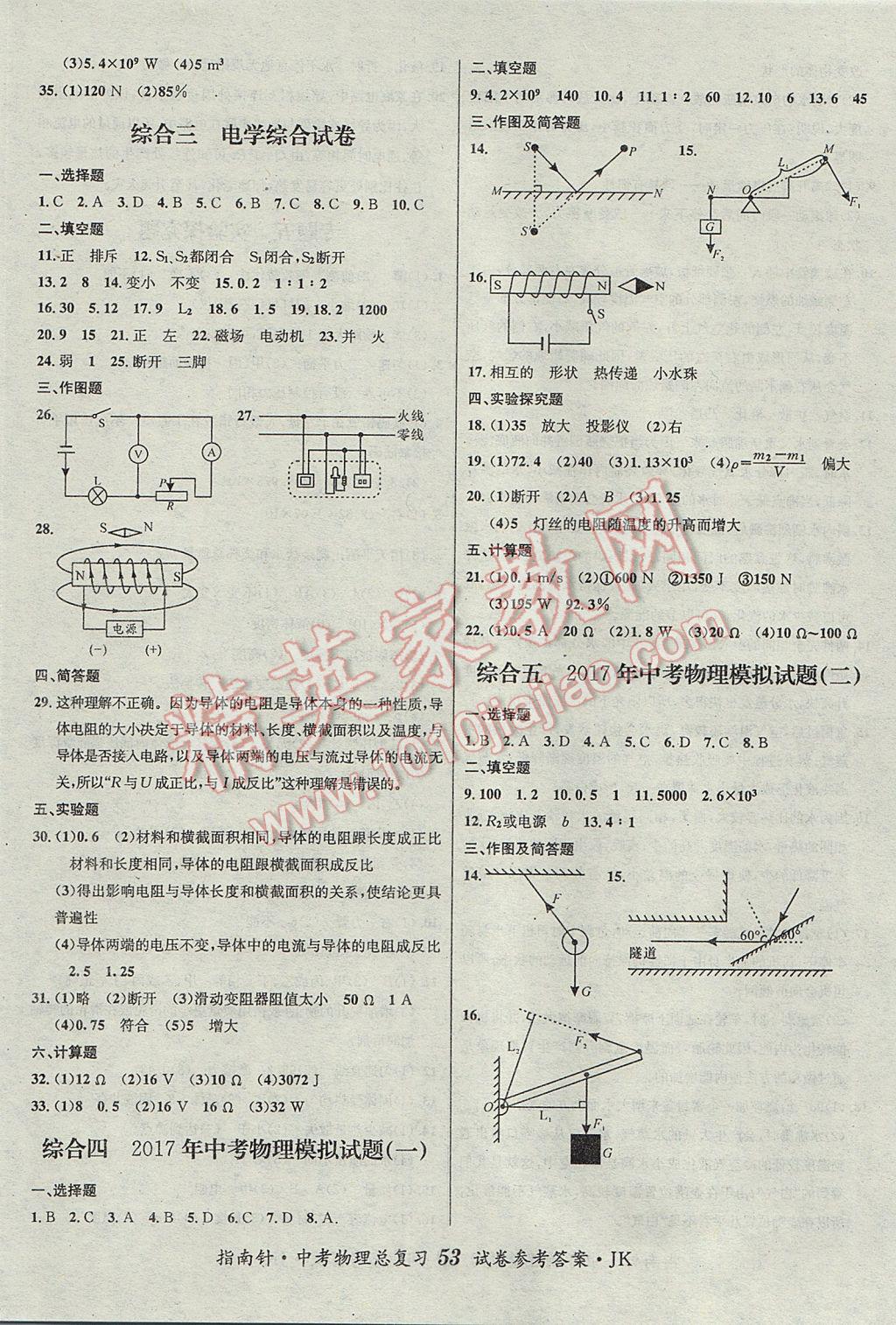 2017年指南針神州中考物理總復(fù)習(xí)教科版 參考答案第11頁