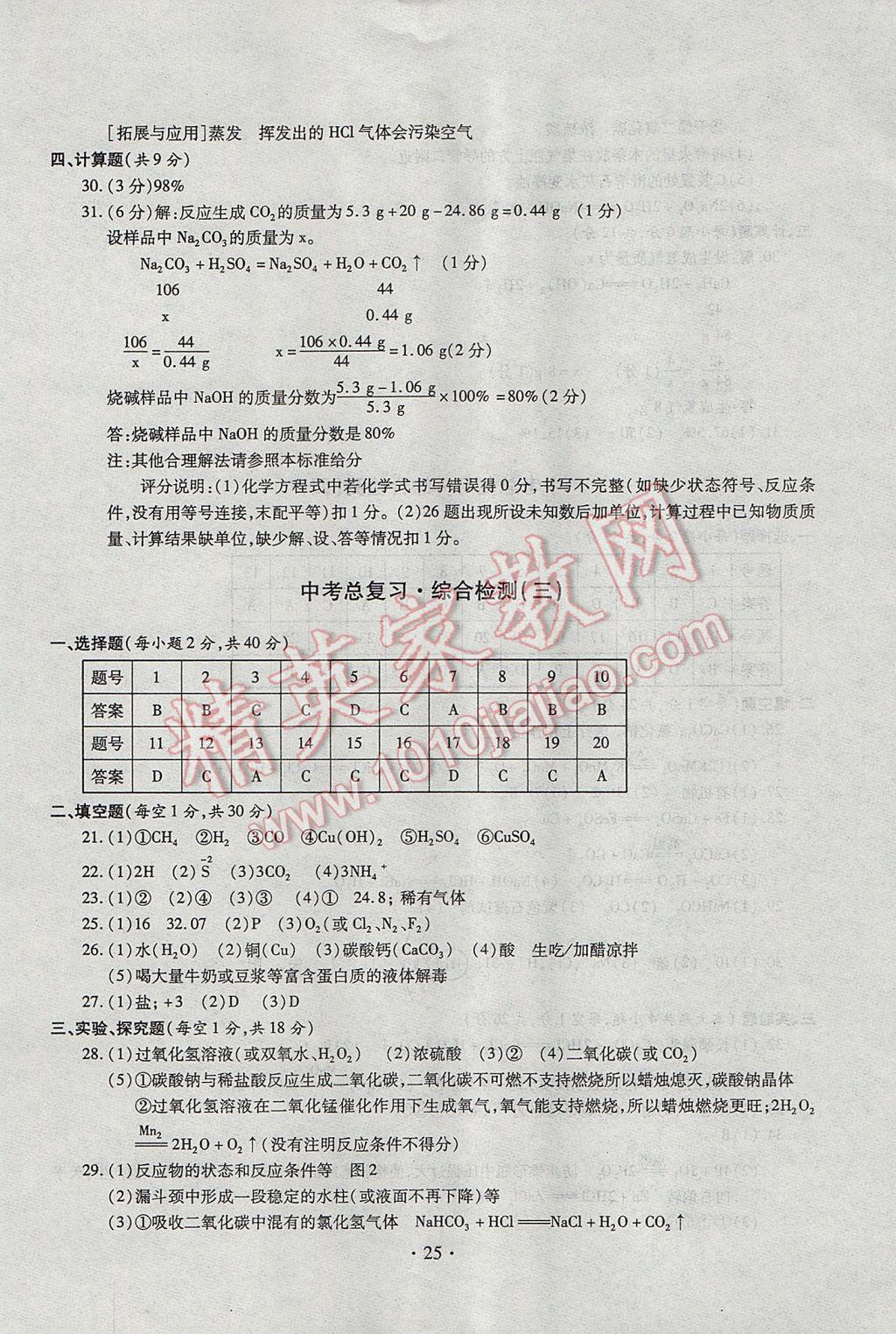 2017年中考總復(fù)習(xí)專(zhuān)項(xiàng)訓(xùn)練加綜合檢測(cè)化學(xué) 參考答案第25頁(yè)