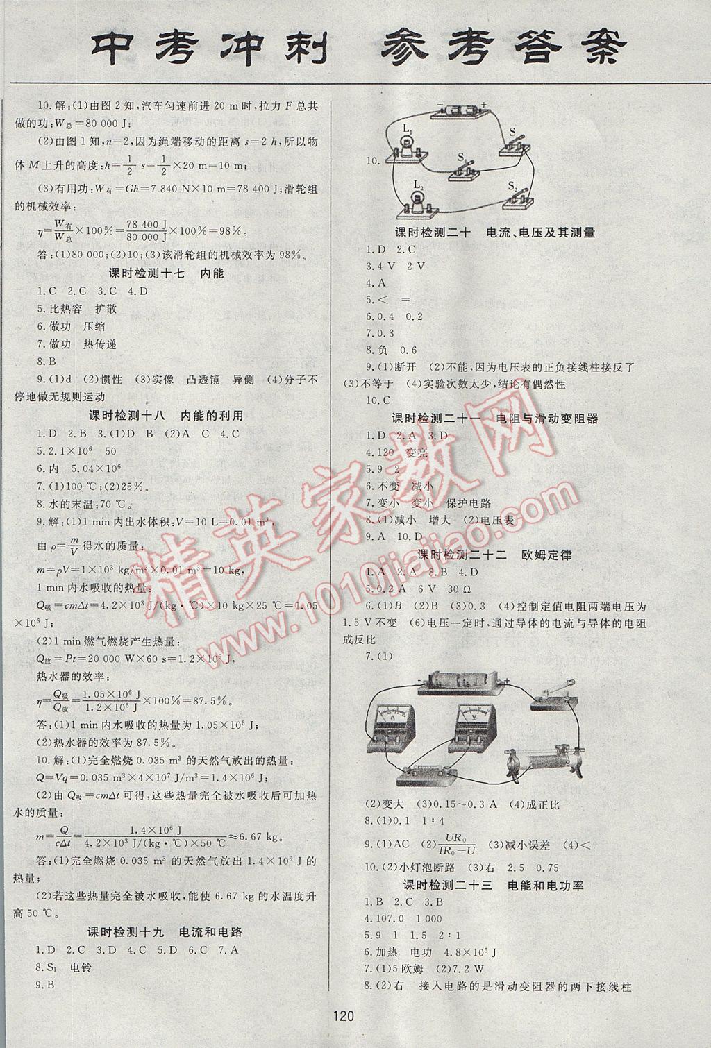 2017年中考先鋒中考總復(fù)習(xí)物理 參考答案第14頁(yè)