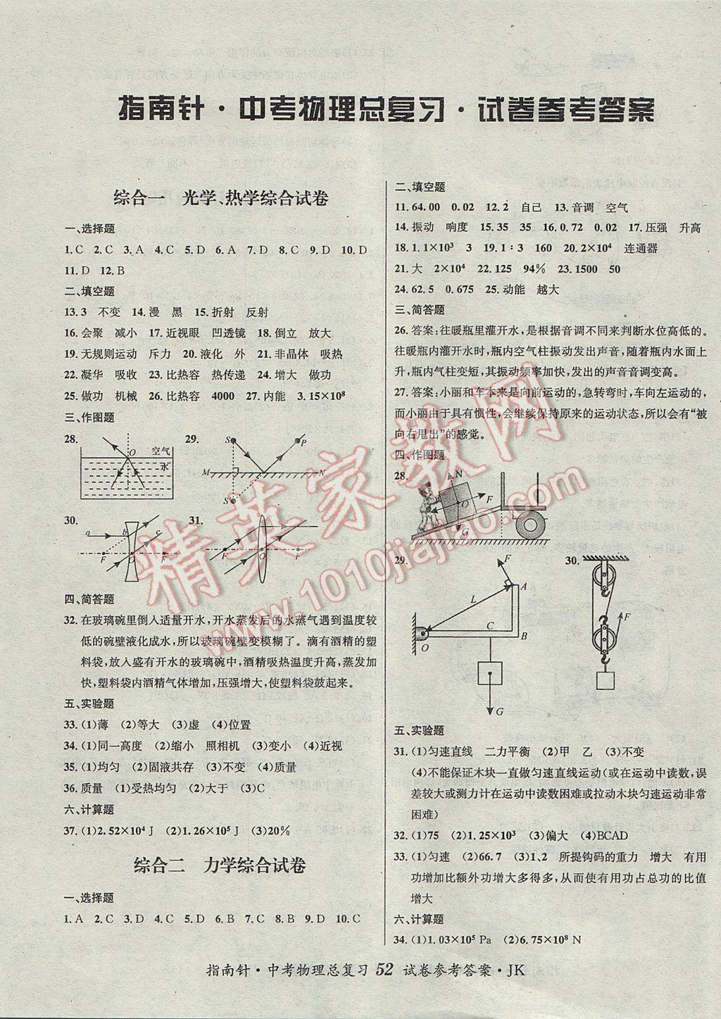 2017年指南針神州中考物理總復(fù)習(xí)教科版 參考答案第10頁(yè)