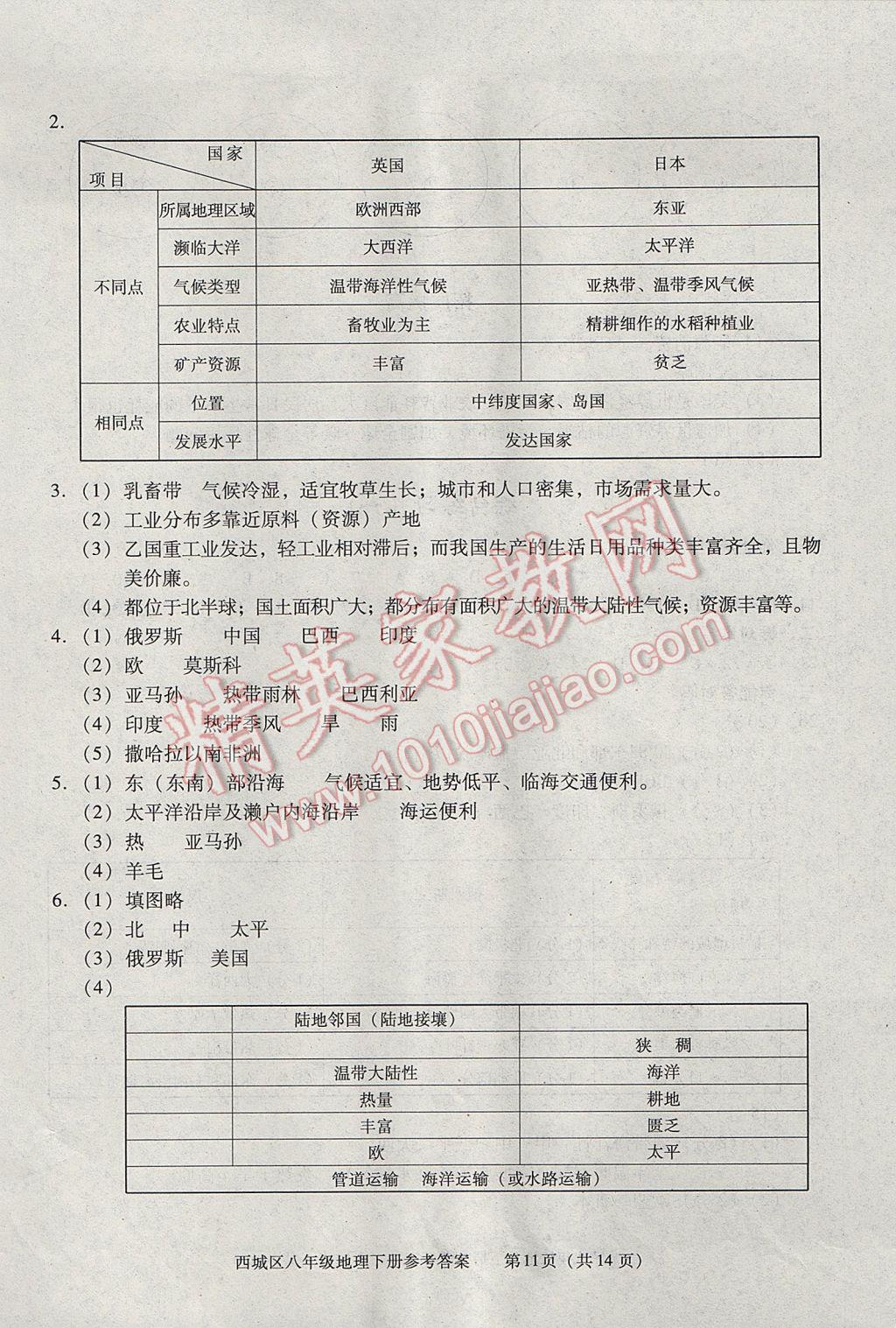 2017年學(xué)習(xí)探究診斷八年級(jí)地理下冊(cè) 參考答案第11頁(yè)