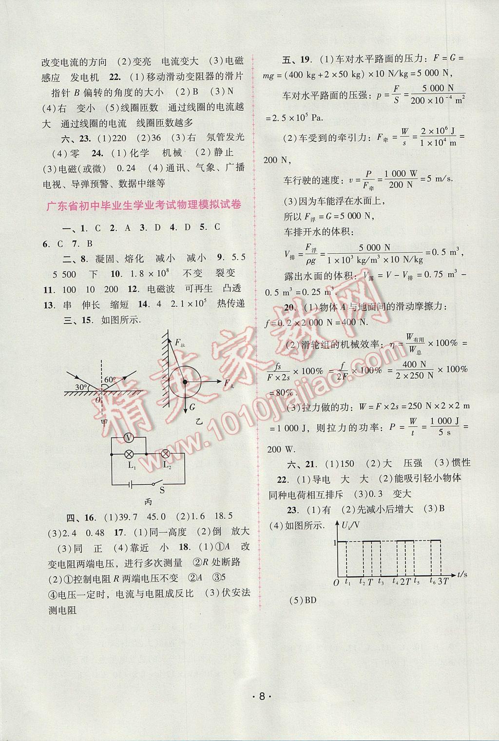 2017年自主與互動學(xué)習(xí)新課程學(xué)習(xí)輔導(dǎo)九年級物理下冊粵滬版 參考答案第8頁