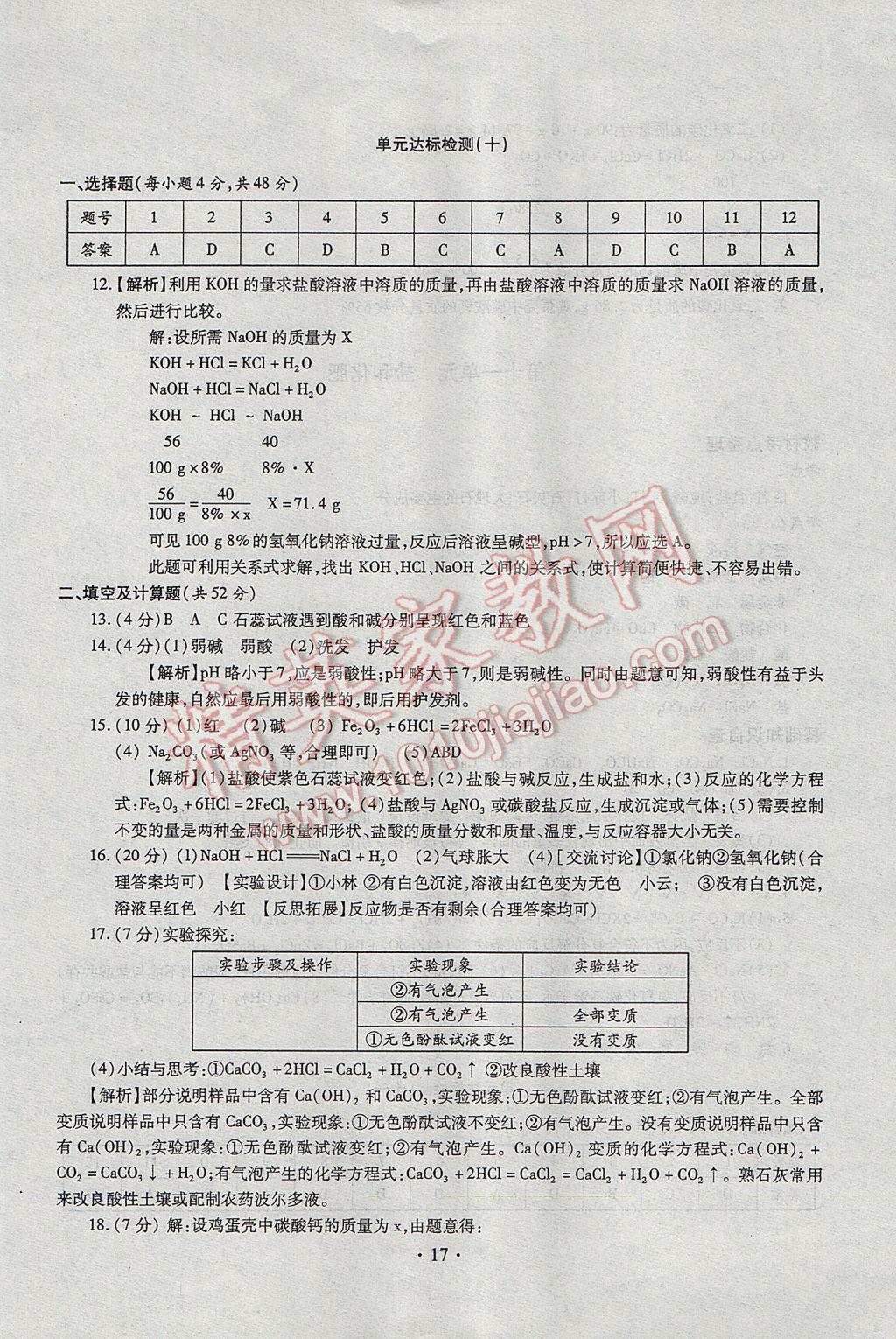 2017年中考總復(fù)習(xí)專項訓(xùn)練加綜合檢測化學(xué) 參考答案第17頁