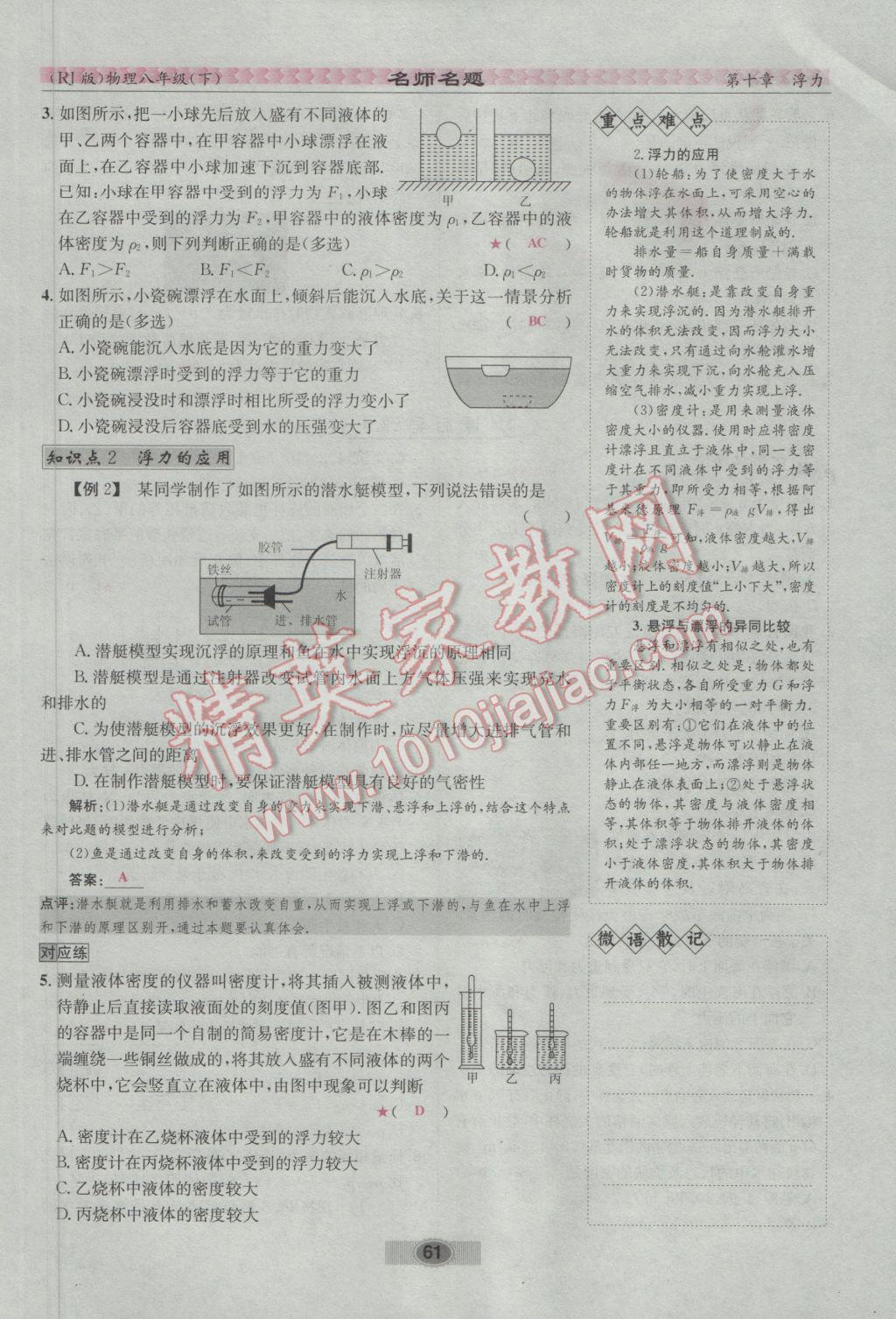 2017年優(yōu)學(xué)名師名題八年級(jí)物理下冊(cè)人教版 第十章 浮力第127頁(yè)