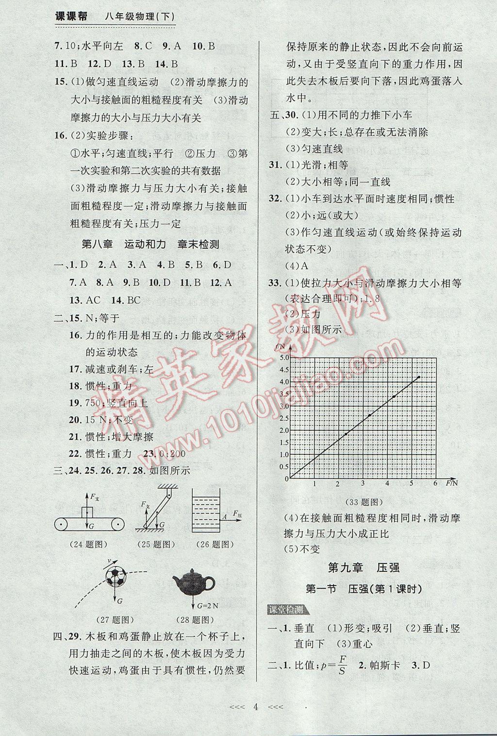 2017年中考快遞課課幫八年級物理下冊大連專用 參考答案第4頁