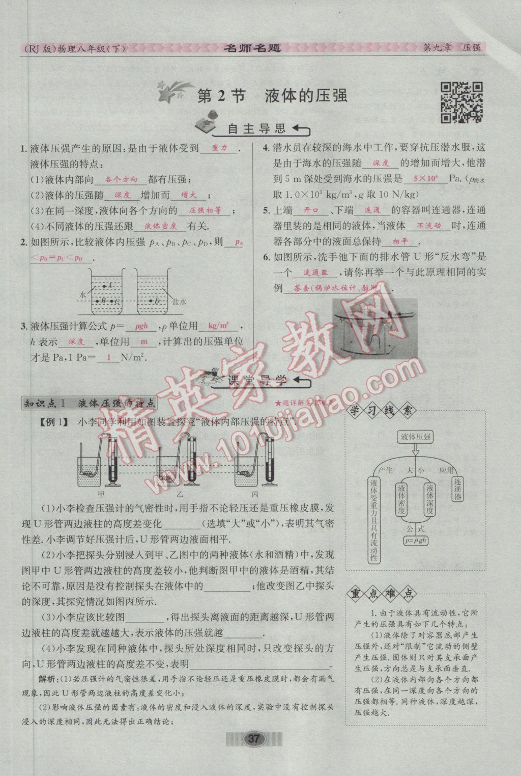 2017年優(yōu)學(xué)名師名題八年級(jí)物理下冊(cè)人教版 第九章 壓強(qiáng)第53頁(yè)