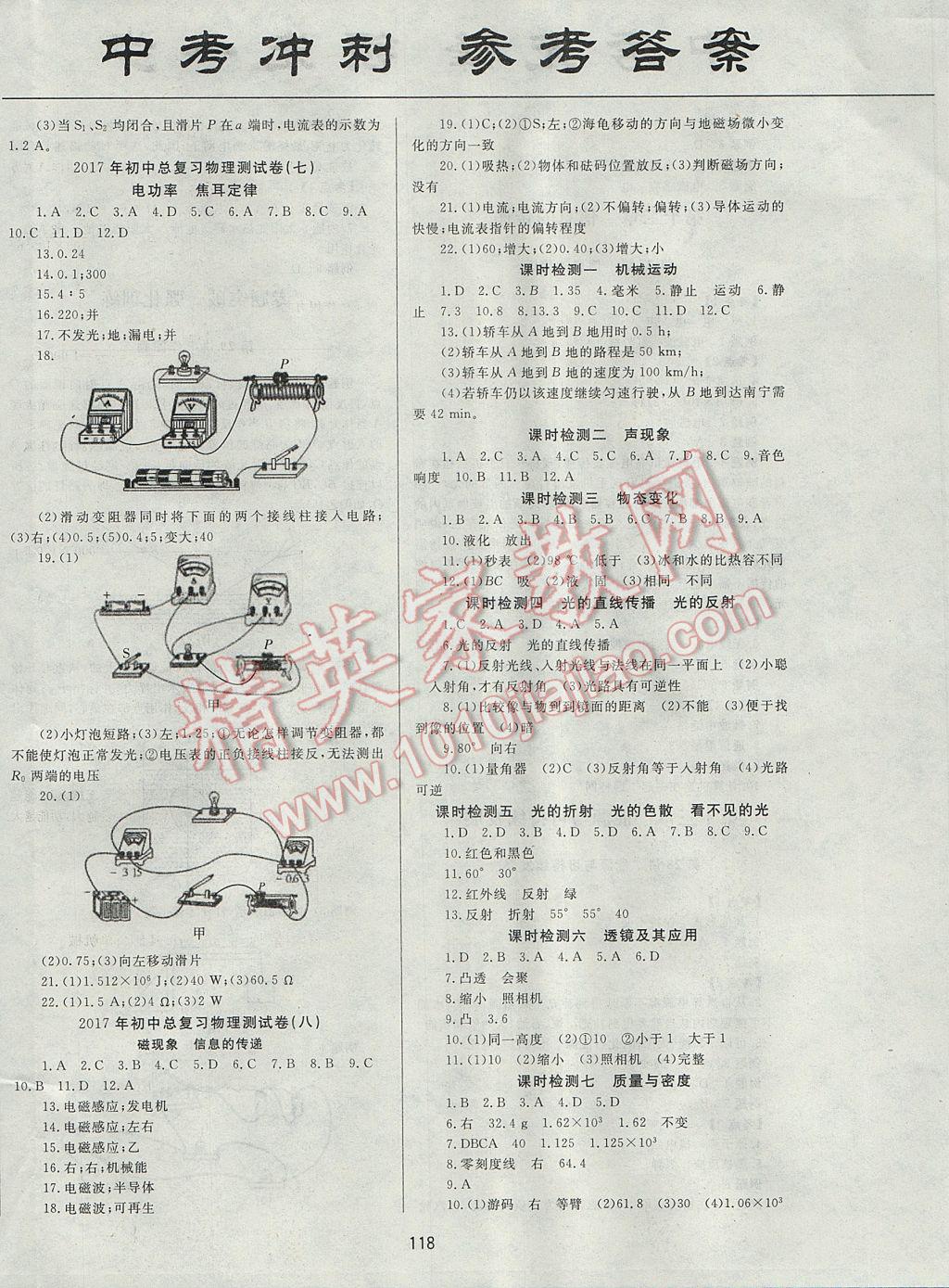 2017年中考先鋒中考總復(fù)習(xí)物理 參考答案第12頁