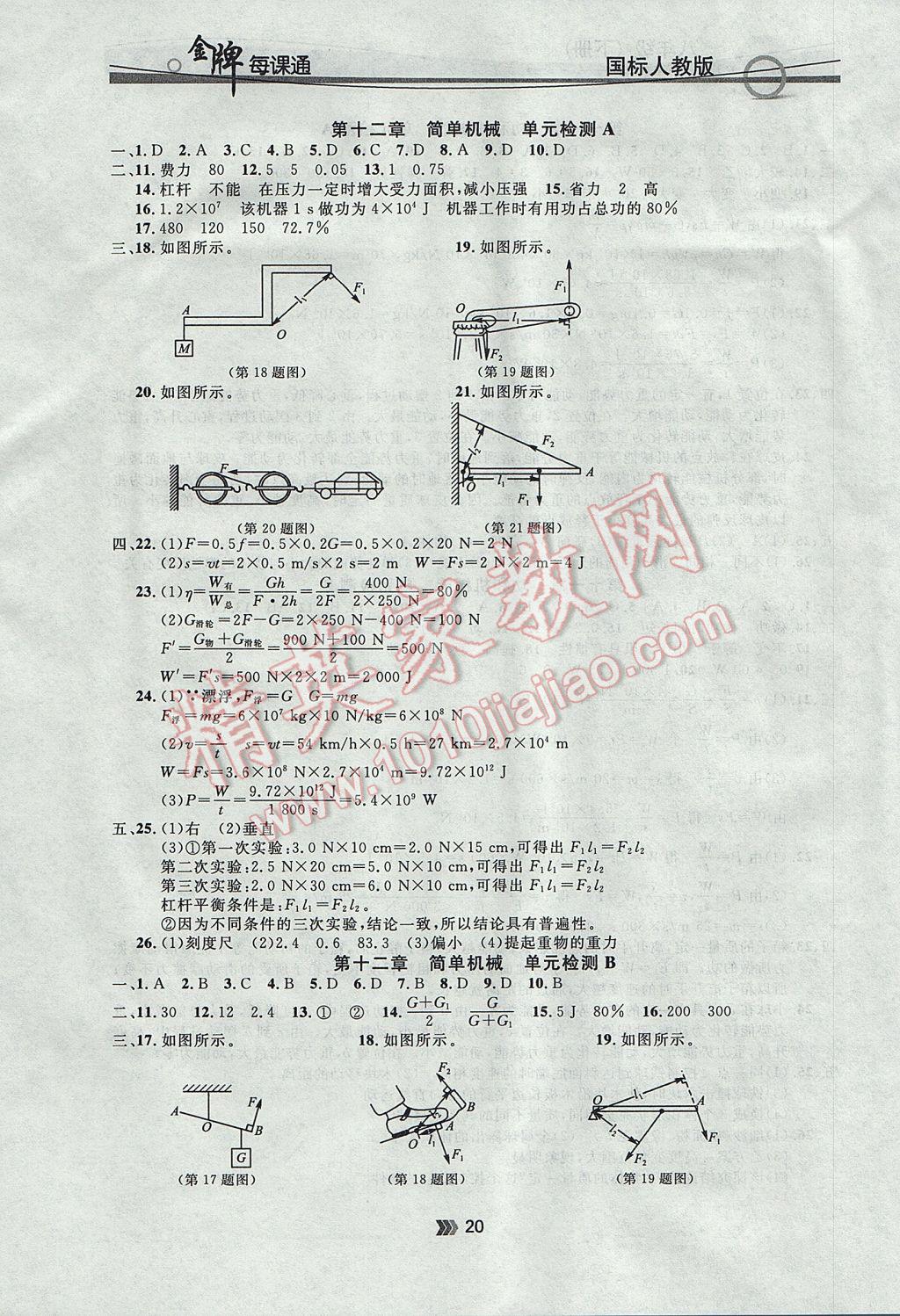 2017年點石成金金牌每課通八年級物理下冊人教版 參考答案第20頁