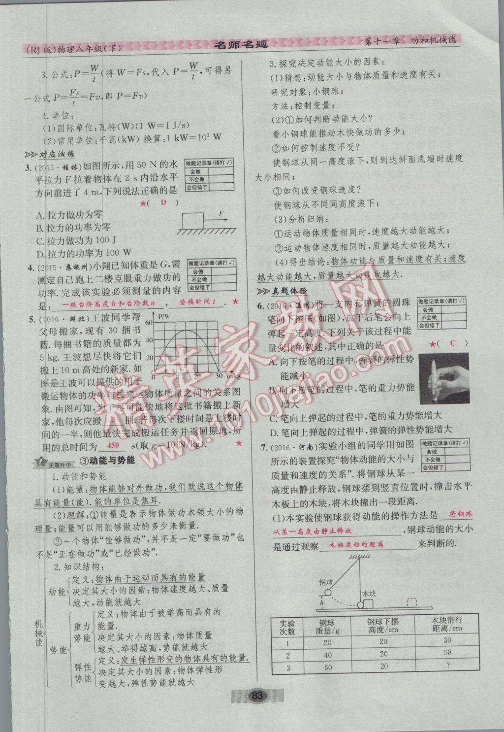 2017年優(yōu)學(xué)名師名題八年級(jí)物理下冊人教版 第十一章 功和機(jī)械能第100頁