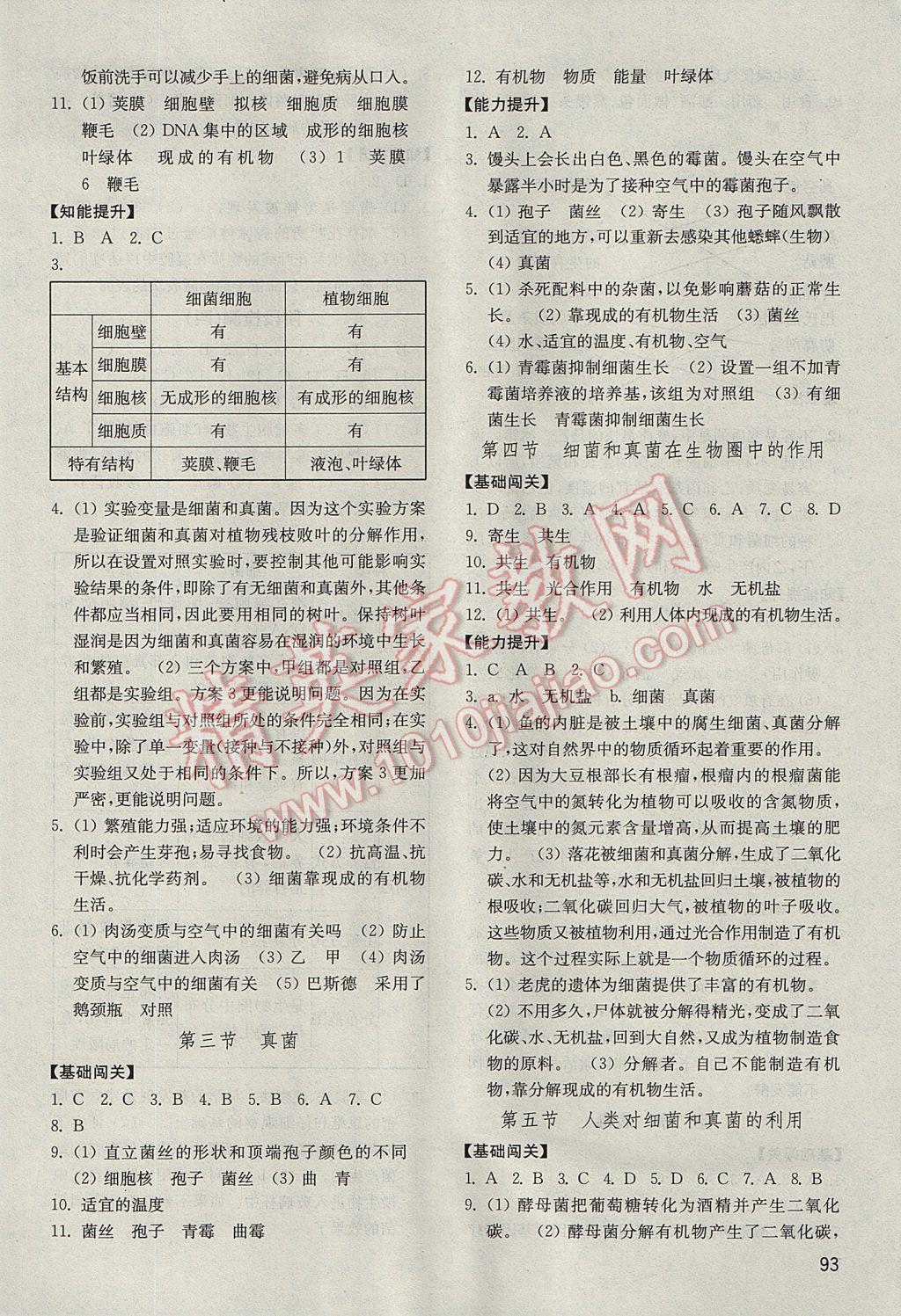 2017年初中基础训练七年级生物学下册五四制山东教育出版社 参考答案第5页