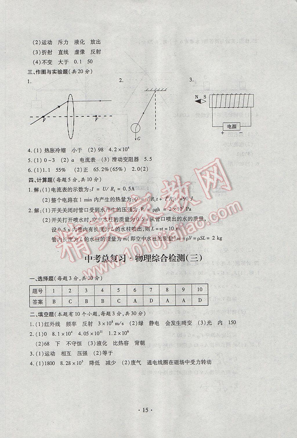 2017年中考總復(fù)習(xí)專項訓(xùn)練加綜合檢測物理 參考答案第15頁