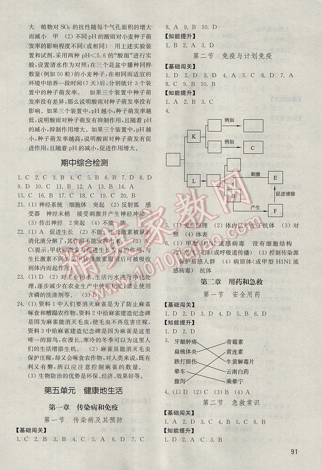 2017年初中基础训练七年级生物学下册五四制山东教育出版社 参考答案第3页