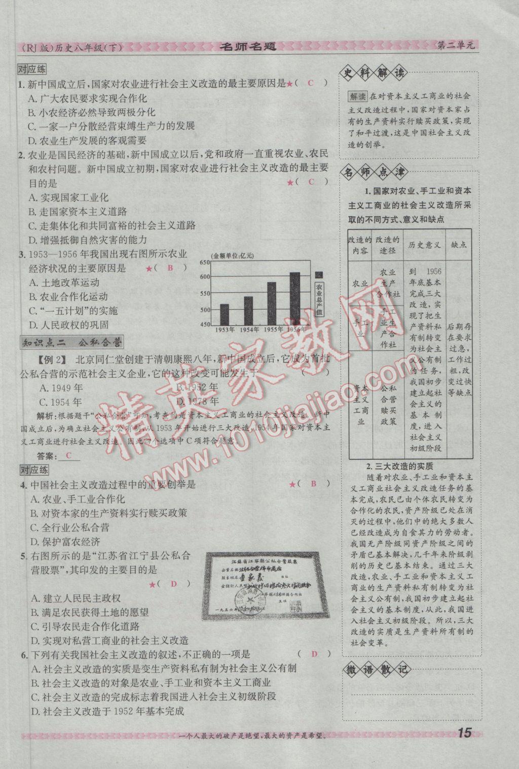 2017年優(yōu)學名師名題八年級歷史下冊人教版 第二單元 社會主義道路的探索第68頁