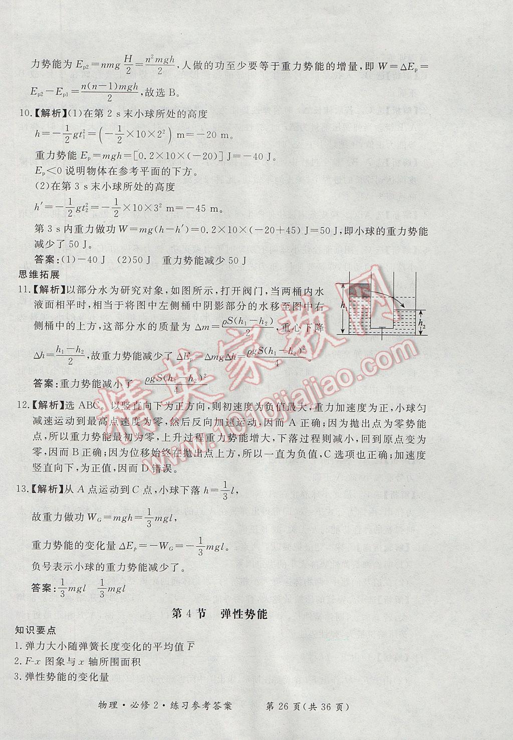 新課標形成性練習與檢測物理必修2人教版 參考答案第26頁