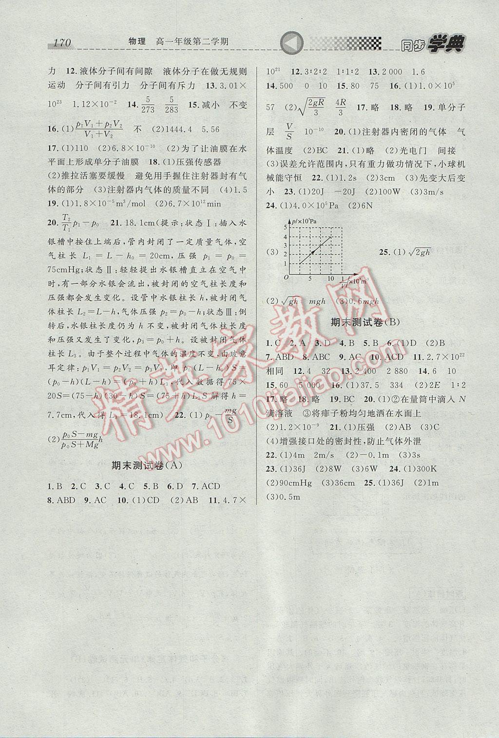 惠宇文化同步學(xué)典高一年級(jí)物理第二學(xué)期 參考答案第10頁(yè)