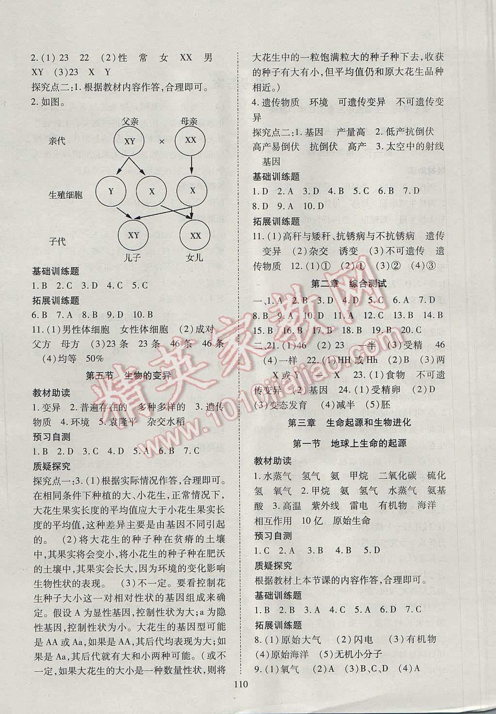 2017年资源与评价八年级生物学下册人教版&nbsp;参考答案第4页