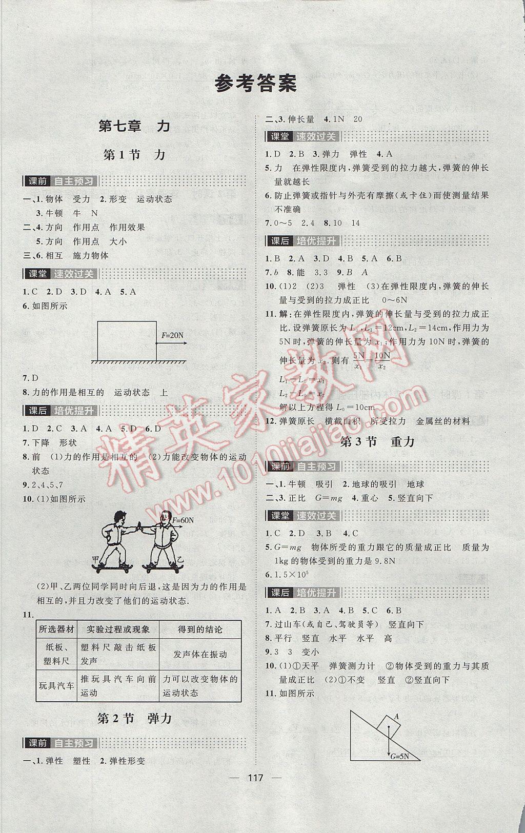 2017年陽(yáng)光計(jì)劃八年級(jí)物理下冊(cè)人教版 參考答案第1頁(yè)