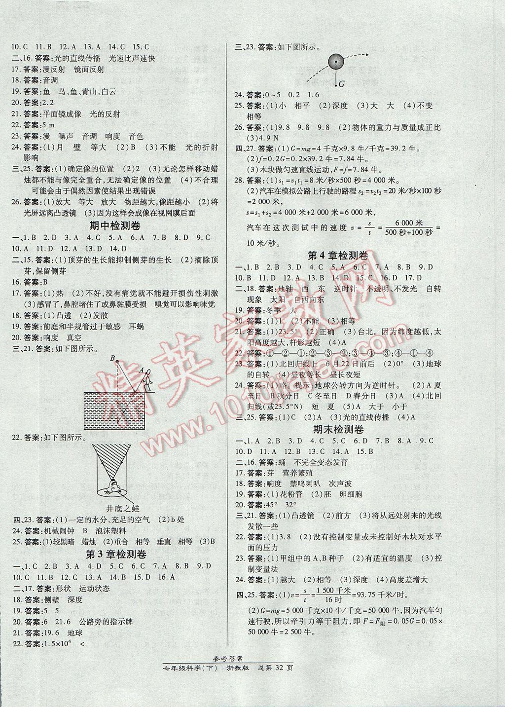 2017年高效課時通10分鐘掌控課堂七年級科學(xué)下冊浙江專版 參考答案第8頁