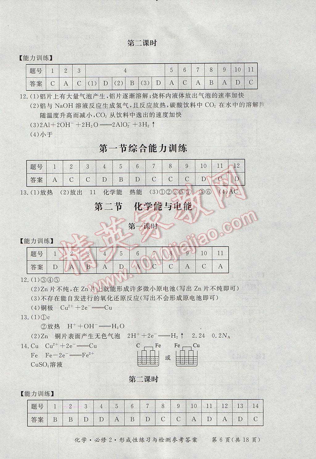 新課標形成性練習與檢測化學必修2人教版 參考答案第6頁