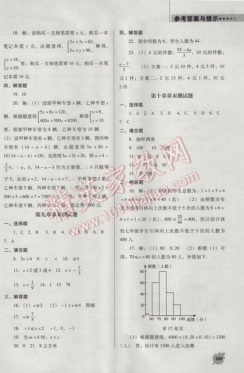 2017年新课程数学能力培养七年级下册人教版D版 参考答案第19页