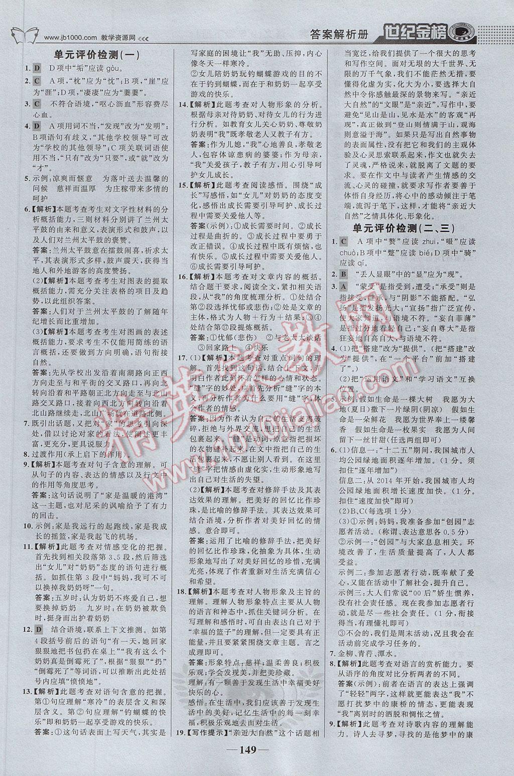 2017年世紀(jì)金榜金榜學(xué)案九年級(jí)語(yǔ)文下冊(cè)語(yǔ)文版 參考答案第18頁(yè)