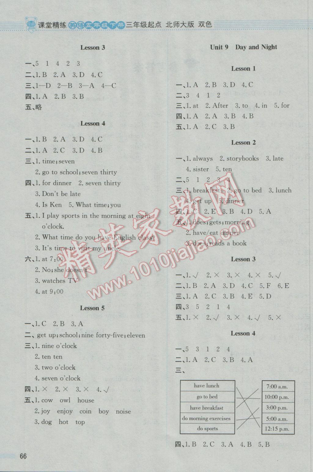 2017年課堂精練五年級(jí)英語(yǔ)下冊(cè)北師大版 參考答案第8頁(yè)