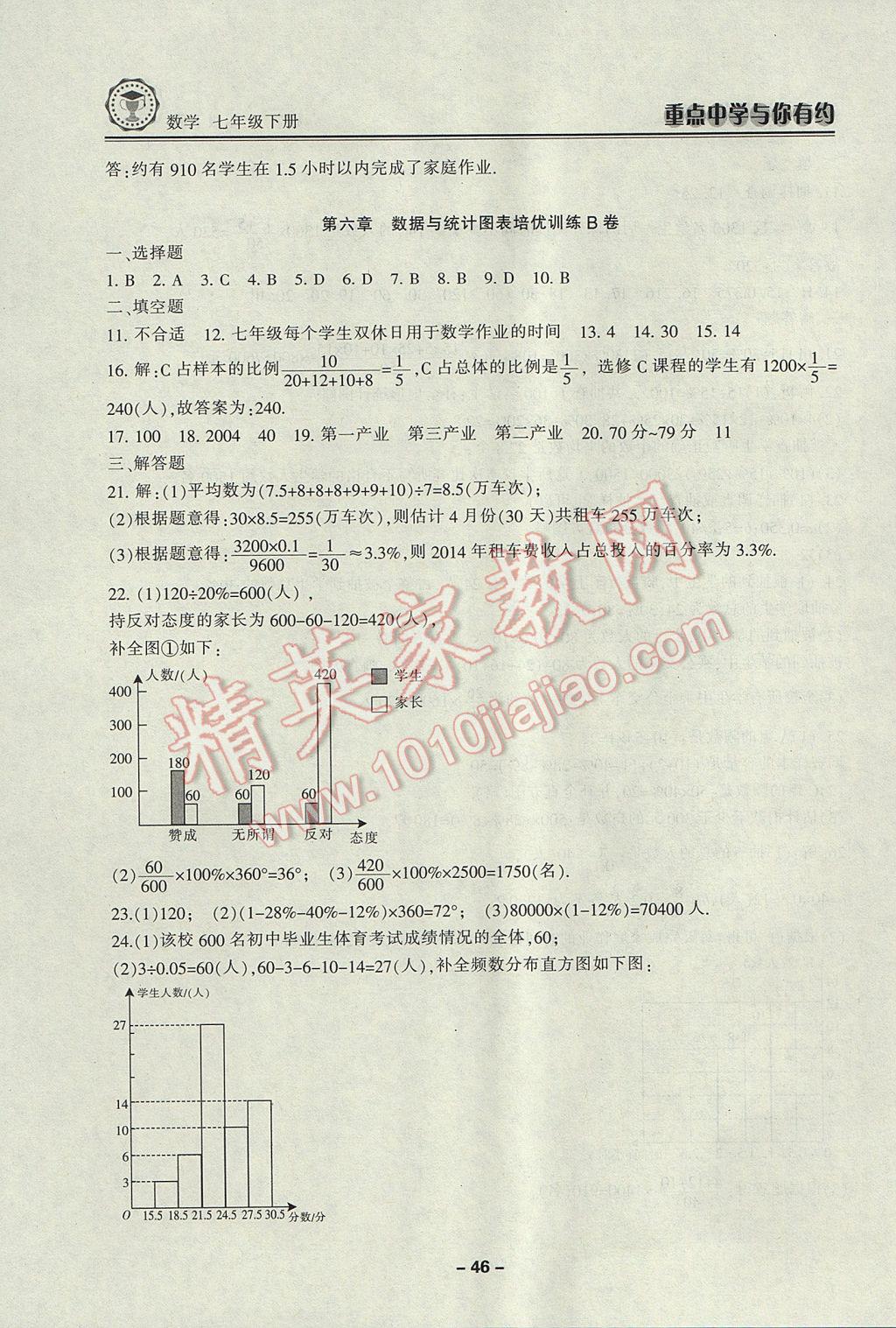 2017年重點中學與你有約七年級數(shù)學下冊浙教版 參考答案第46頁