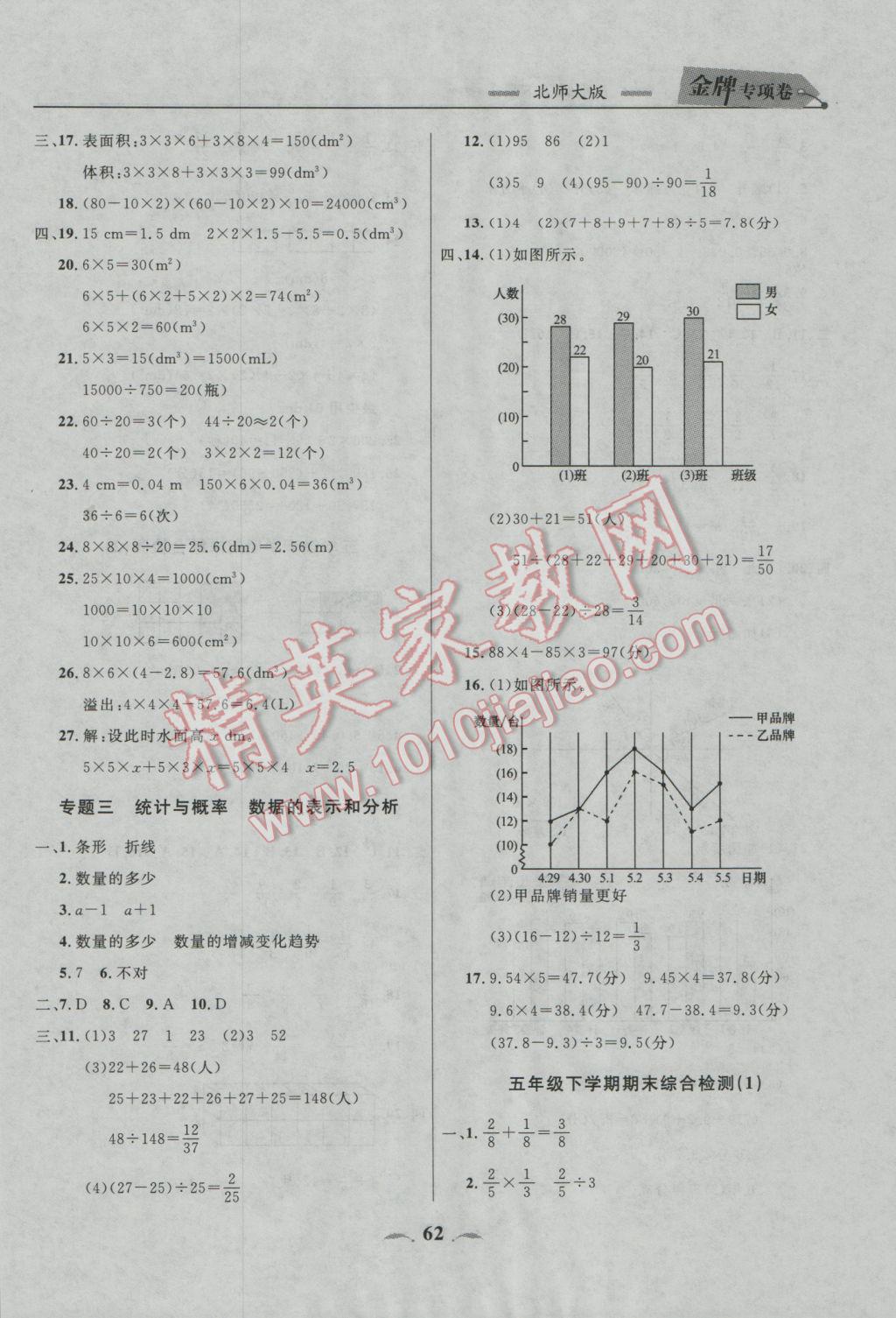 2017年点石成金金牌每课通五年级数学下册北师大版 专项卷参考答案第6页